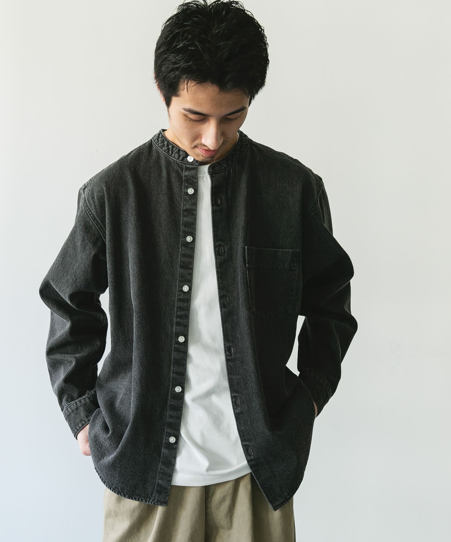 URBAN RESEARCH DOORS「デニムバンドカラーシャツ」|シャツ・ブラウス|