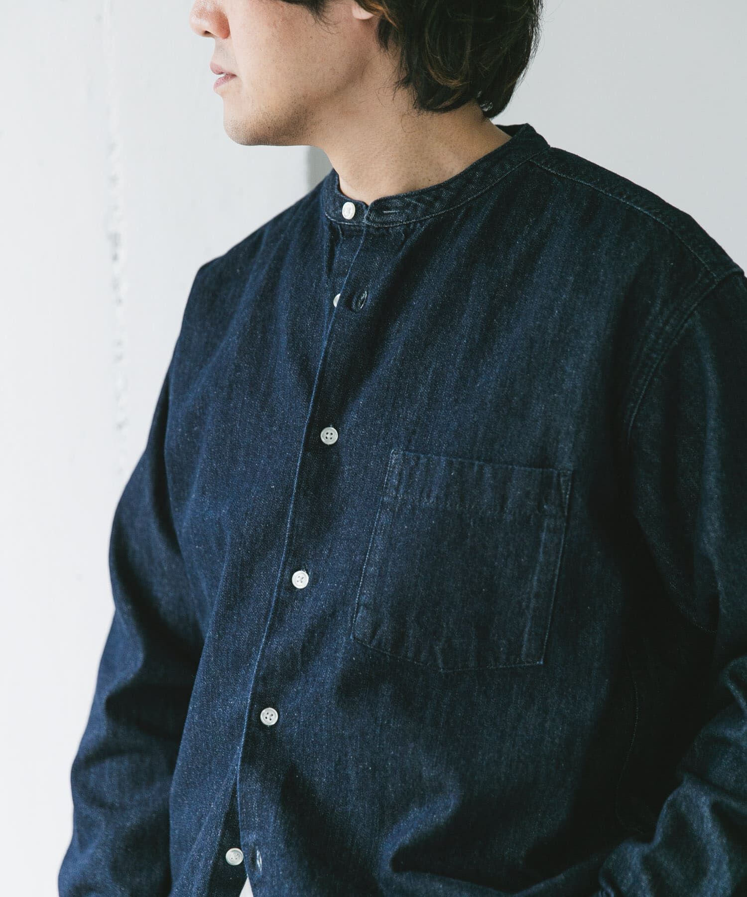 URBAN RESEARCH DOORS「デニムバンドカラーシャツ」|シャツ・ブラウス|ワンウォッシュ