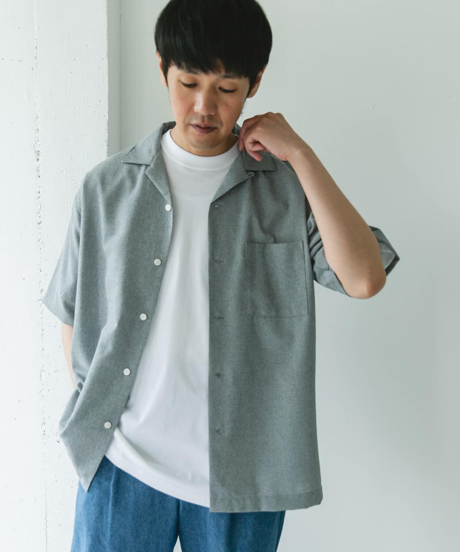 URBAN RESEARCH DOORS「マイクロサッカー オープンカラー ショートスリーブシャツ」|シャツ・ブラウス|