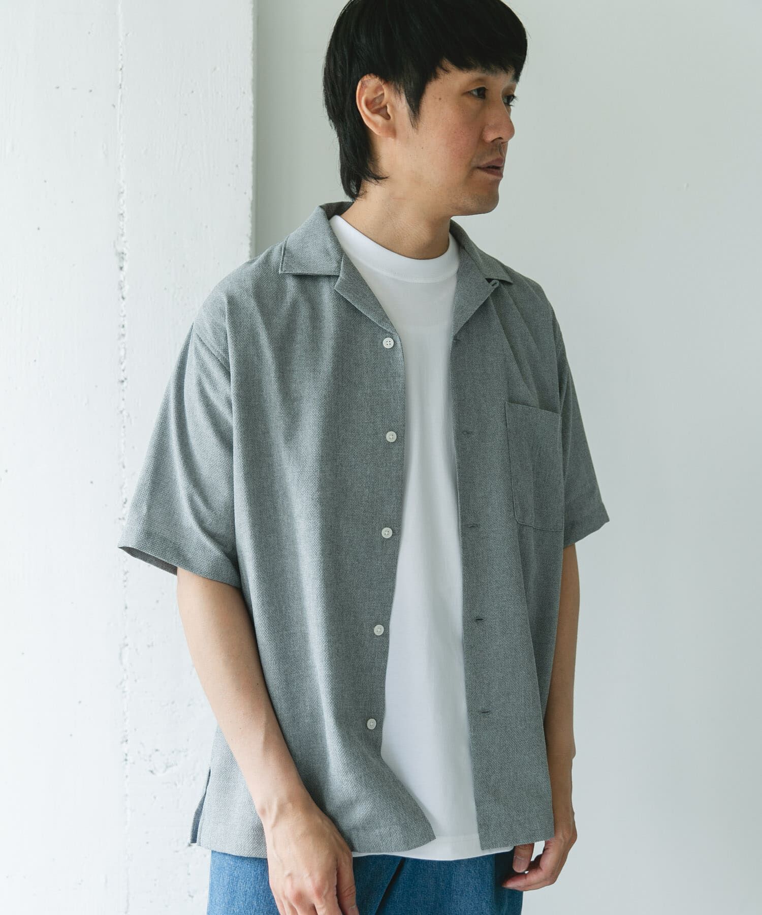 URBAN RESEARCH DOORS「マイクロサッカー オープンカラー ショートスリーブシャツ」|シャツ・ブラウス|