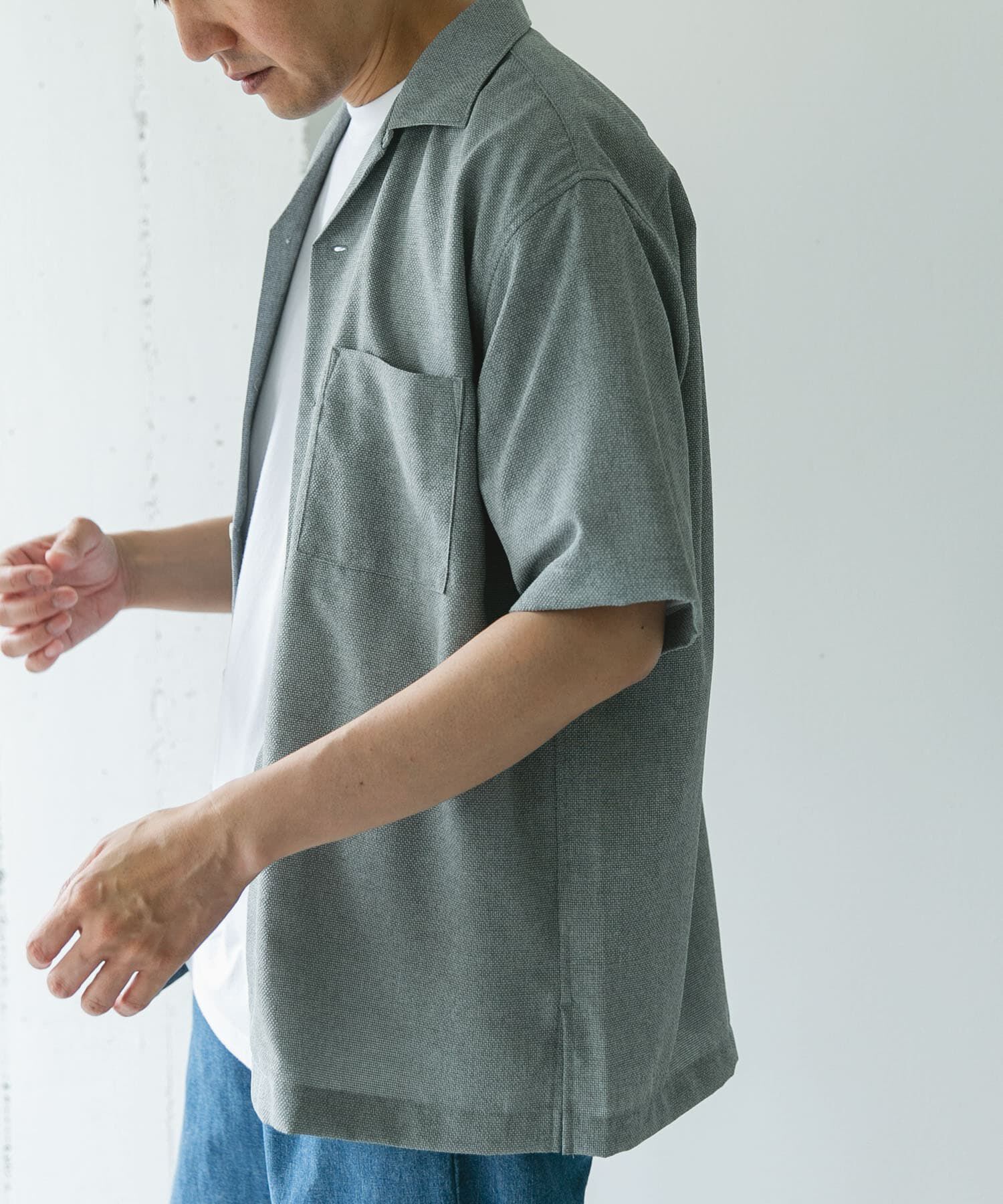 URBAN RESEARCH DOORS「マイクロサッカー オープンカラー ショートスリーブシャツ」|シャツ・ブラウス|