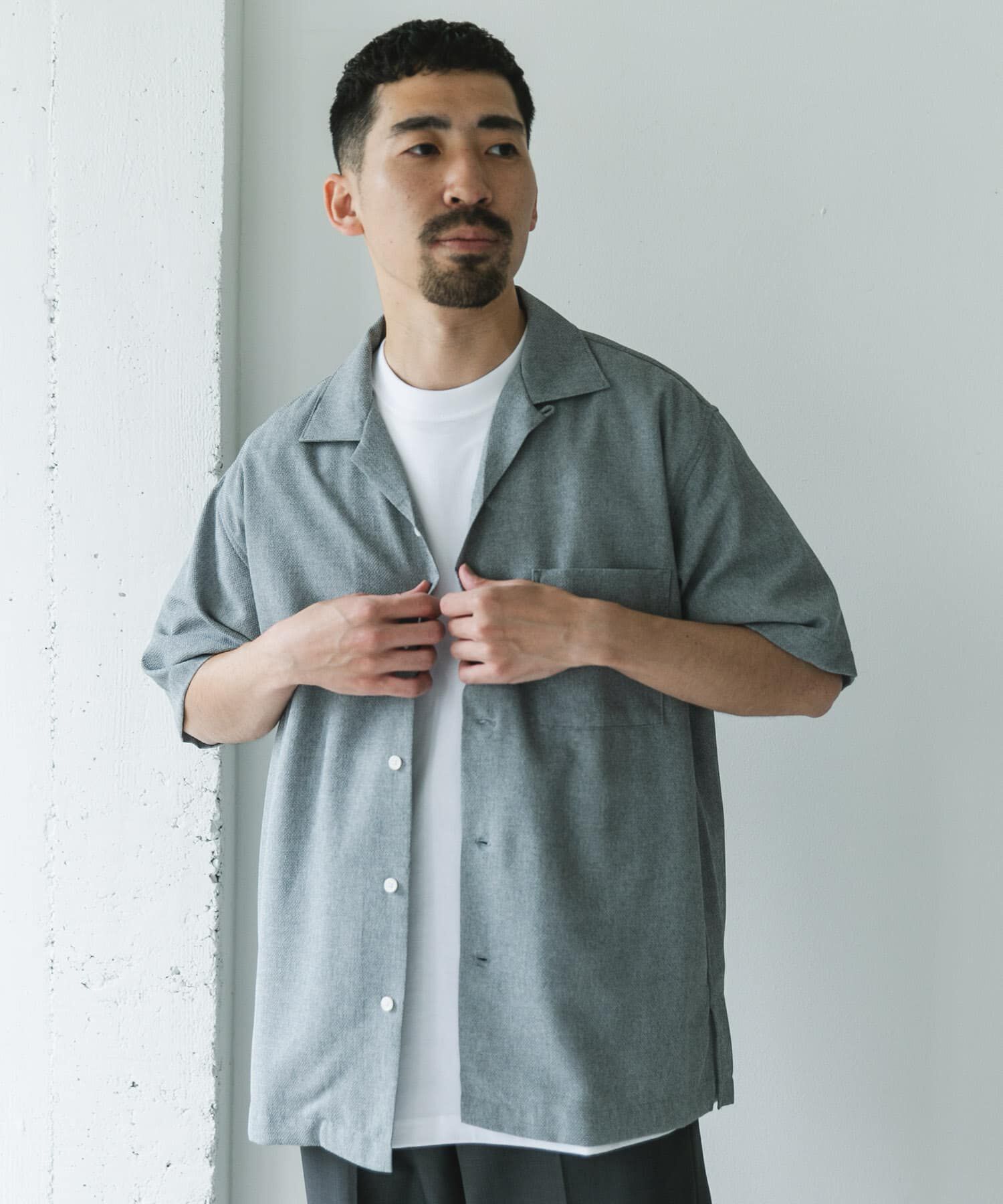 URBAN RESEARCH DOORS「マイクロサッカー オープンカラー ショートスリーブシャツ」|シャツ・ブラウス|