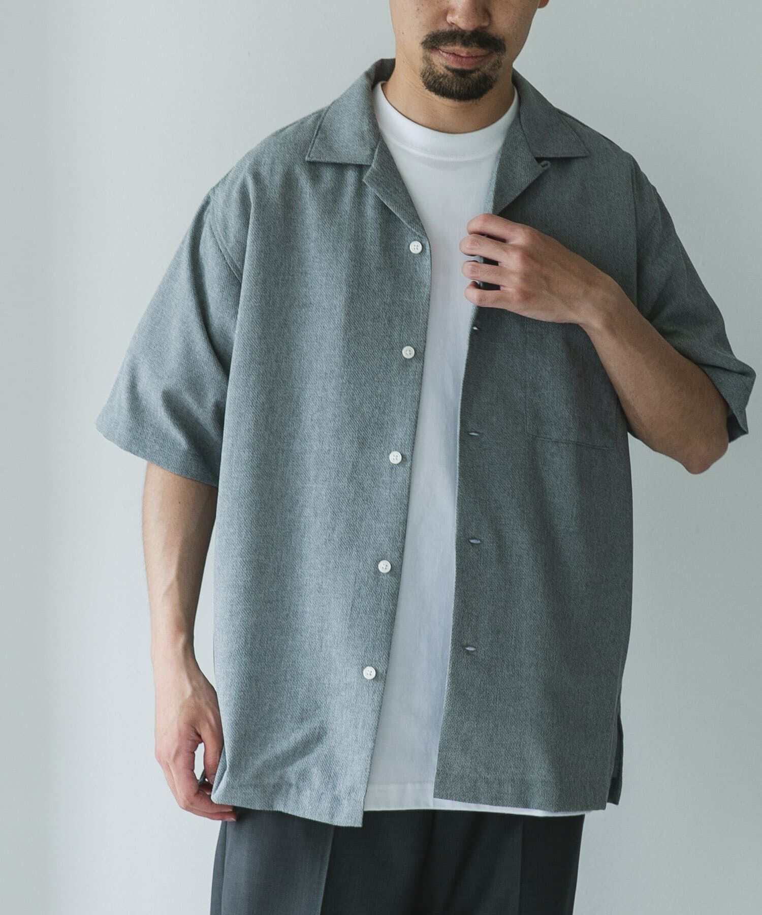 URBAN RESEARCH DOORS「マイクロサッカー オープンカラー ショートスリーブシャツ」|シャツ・ブラウス|