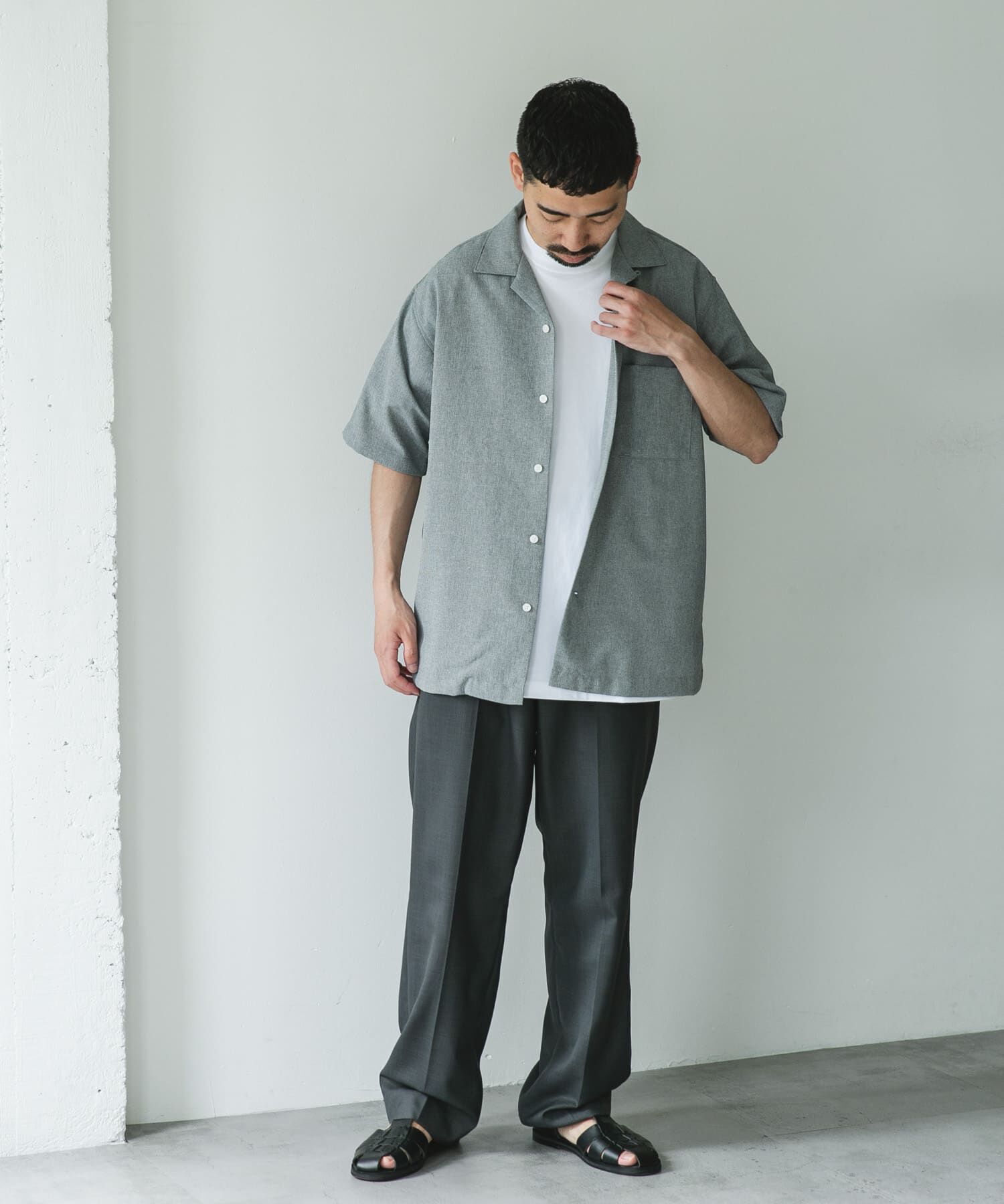 URBAN RESEARCH DOORS「マイクロサッカー オープンカラー ショートスリーブシャツ」|シャツ・ブラウス|