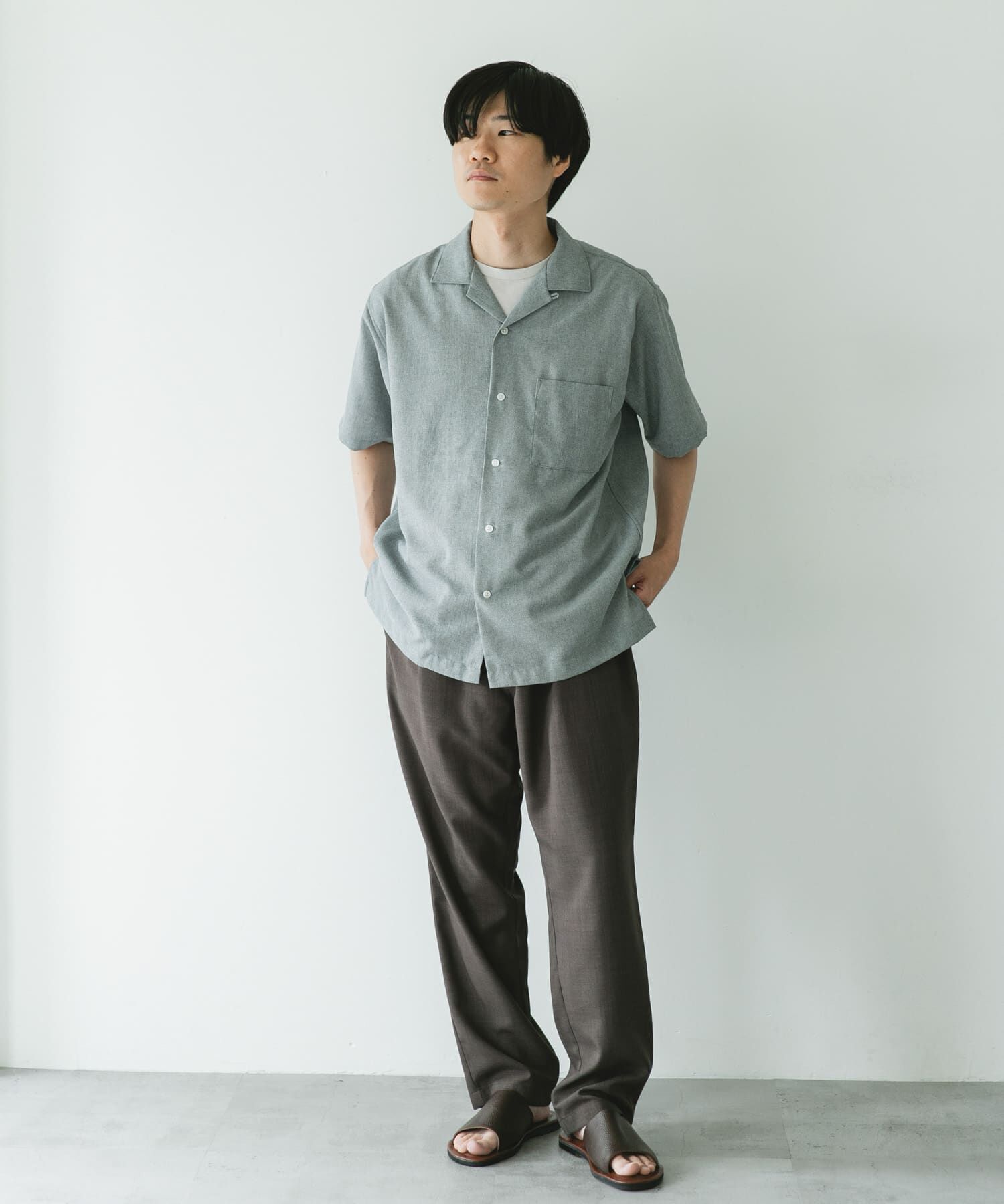 URBAN RESEARCH DOORS「マイクロサッカー オープンカラー ショートスリーブシャツ」|シャツ・ブラウス|