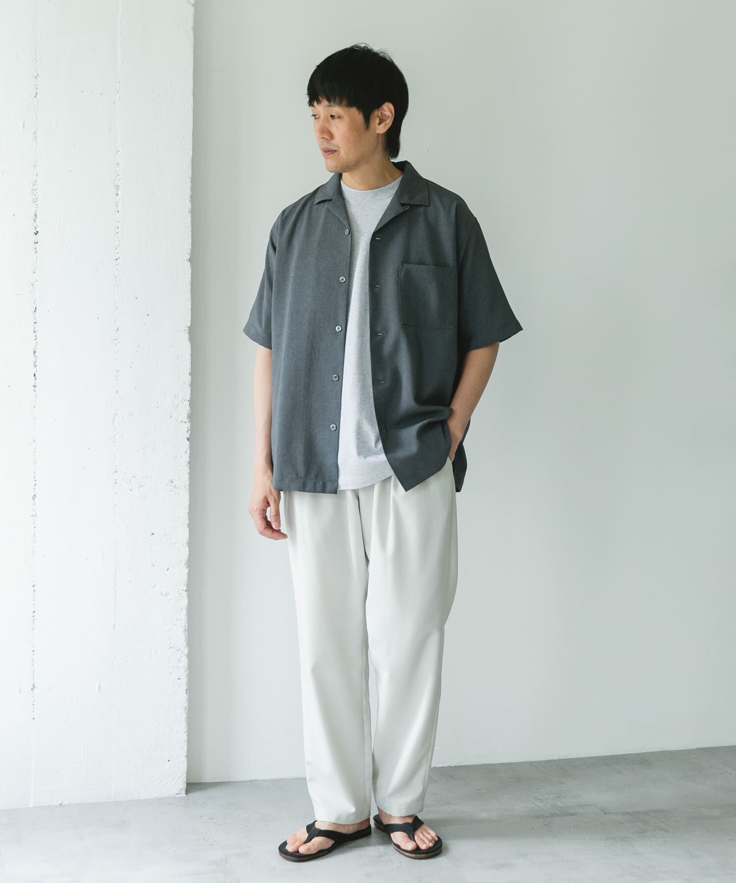 URBAN RESEARCH DOORS「マイクロサッカー オープンカラー ショートスリーブシャツ」|シャツ・ブラウス|