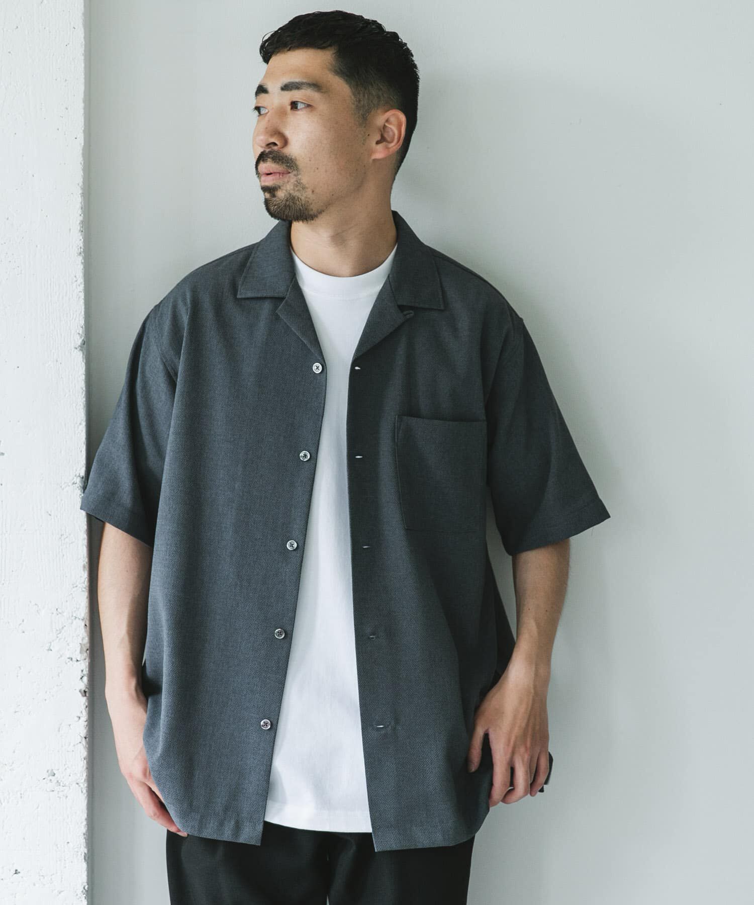 URBAN RESEARCH DOORS「マイクロサッカー オープンカラー ショートスリーブシャツ」|シャツ・ブラウス|