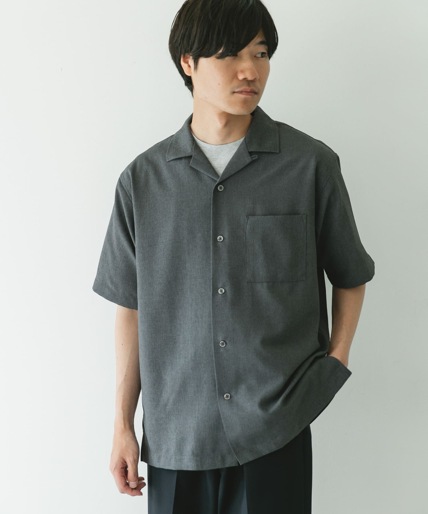 URBAN RESEARCH DOORS「マイクロサッカー オープンカラー ショートスリーブシャツ」|シャツ・ブラウス|