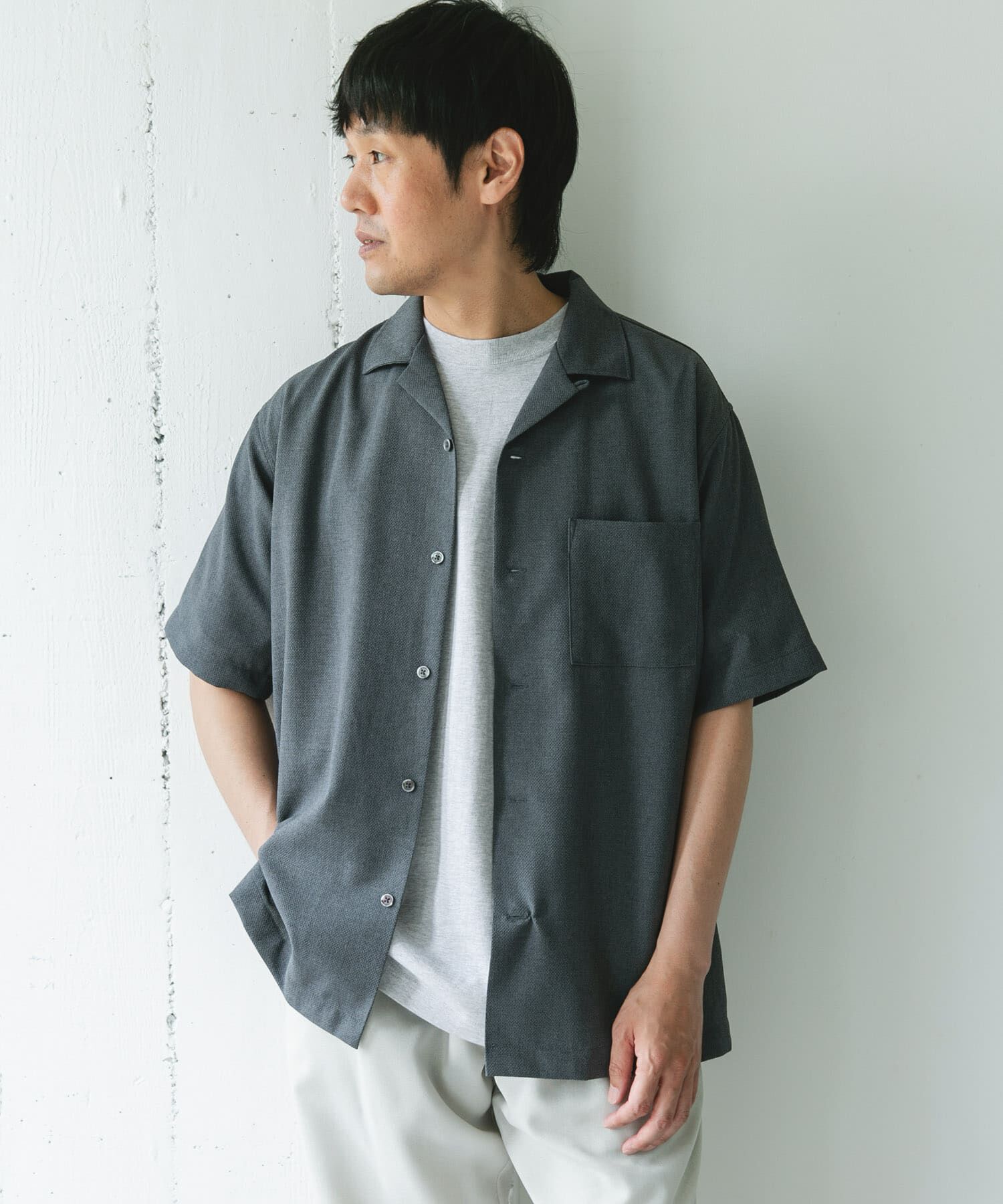 URBAN RESEARCH DOORS「マイクロサッカー オープンカラー ショートスリーブシャツ」|シャツ・ブラウス|