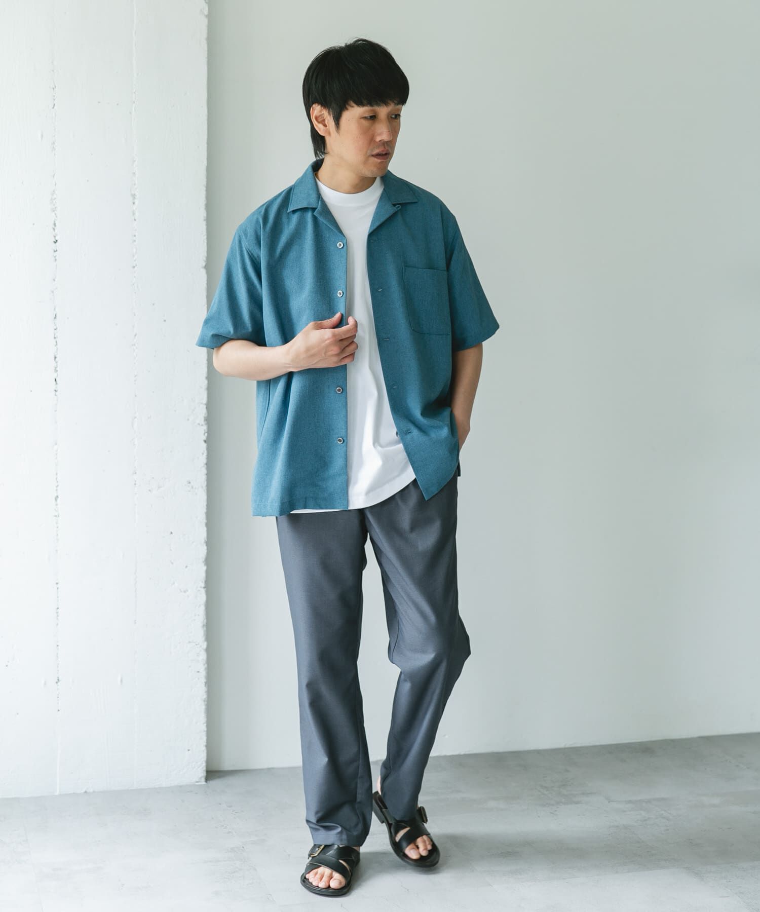 URBAN RESEARCH DOORS「マイクロサッカー オープンカラー ショートスリーブシャツ」|シャツ・ブラウス|