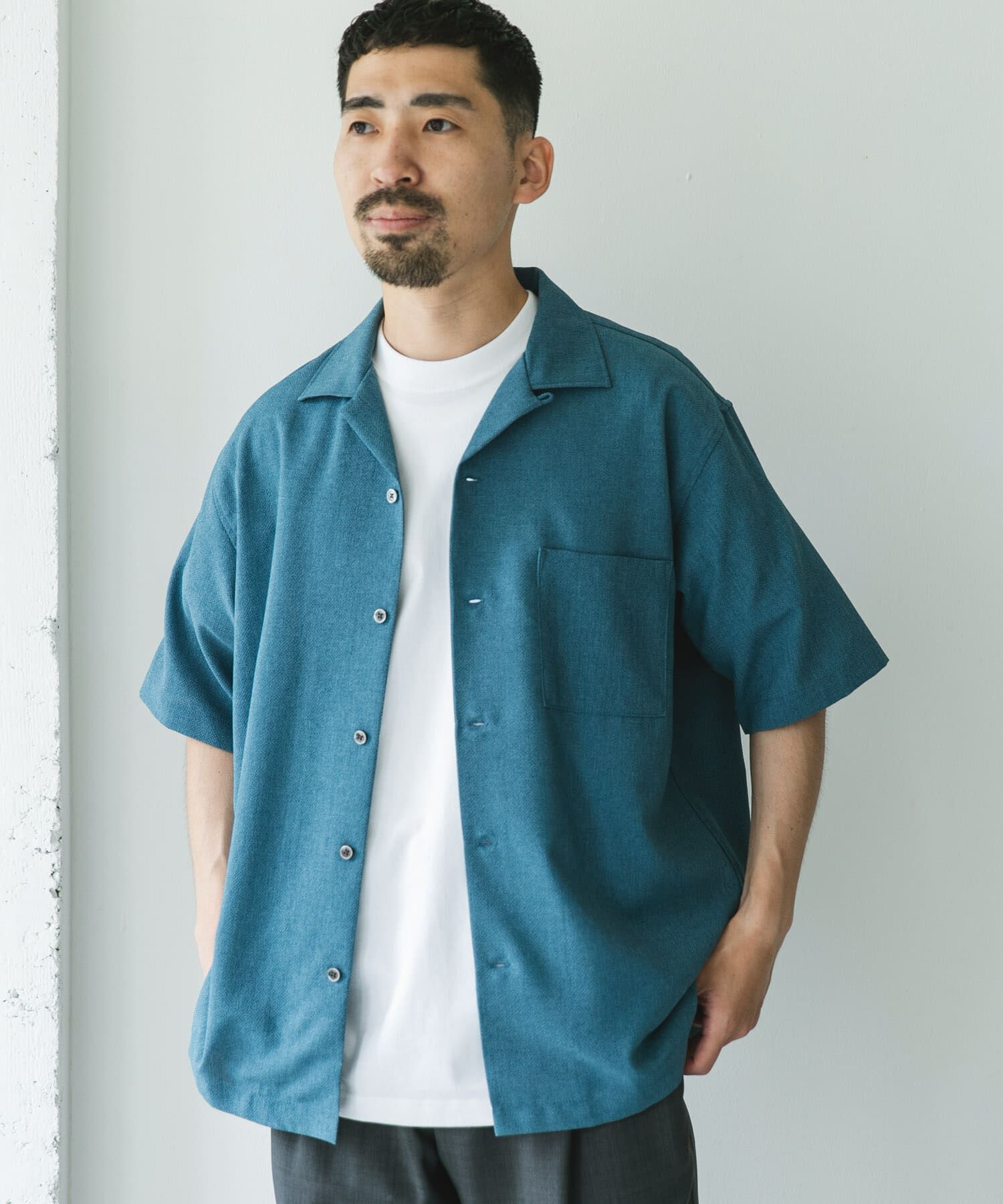 URBAN RESEARCH DOORS「マイクロサッカー オープンカラー ショートスリーブシャツ」|シャツ・ブラウス|