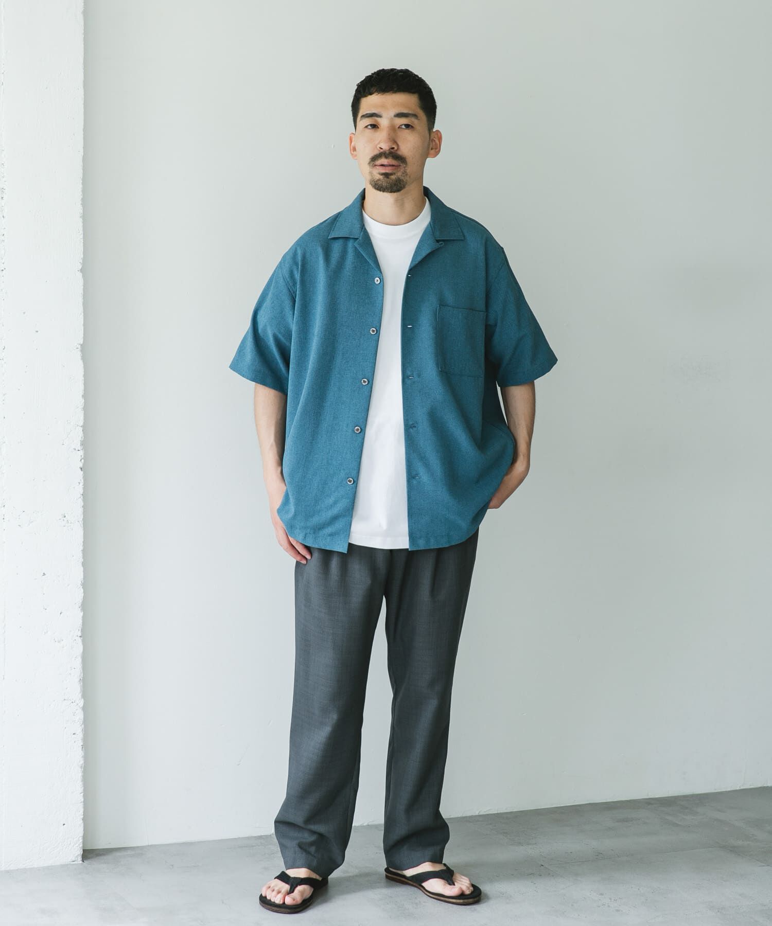 URBAN RESEARCH DOORS「マイクロサッカー オープンカラー ショートスリーブシャツ」|シャツ・ブラウス|