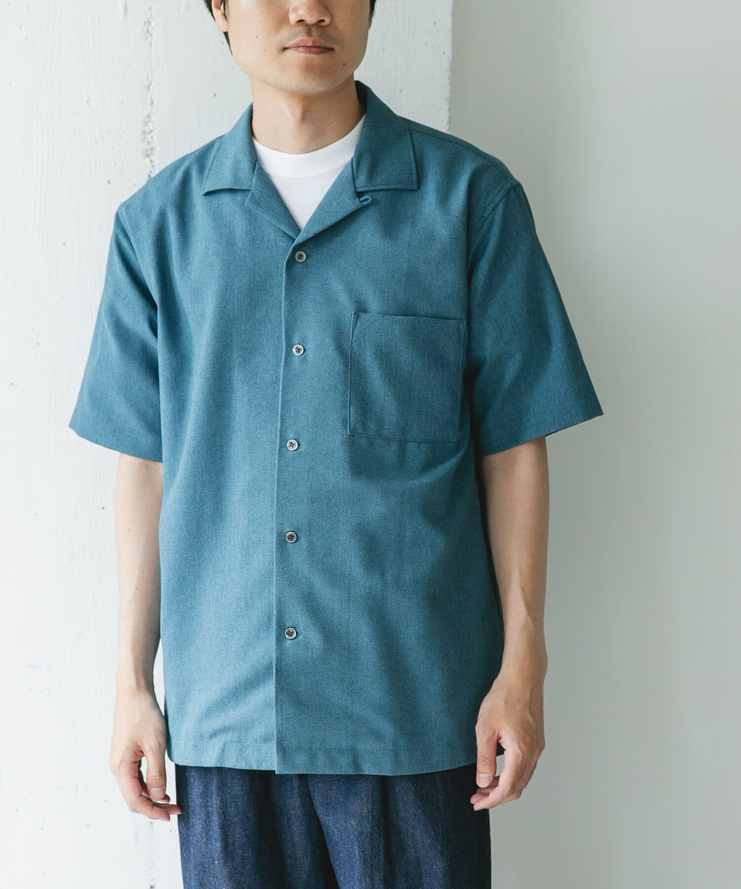 URBAN RESEARCH DOORS「マイクロサッカー オープンカラー ショートスリーブシャツ」|シャツ・ブラウス|