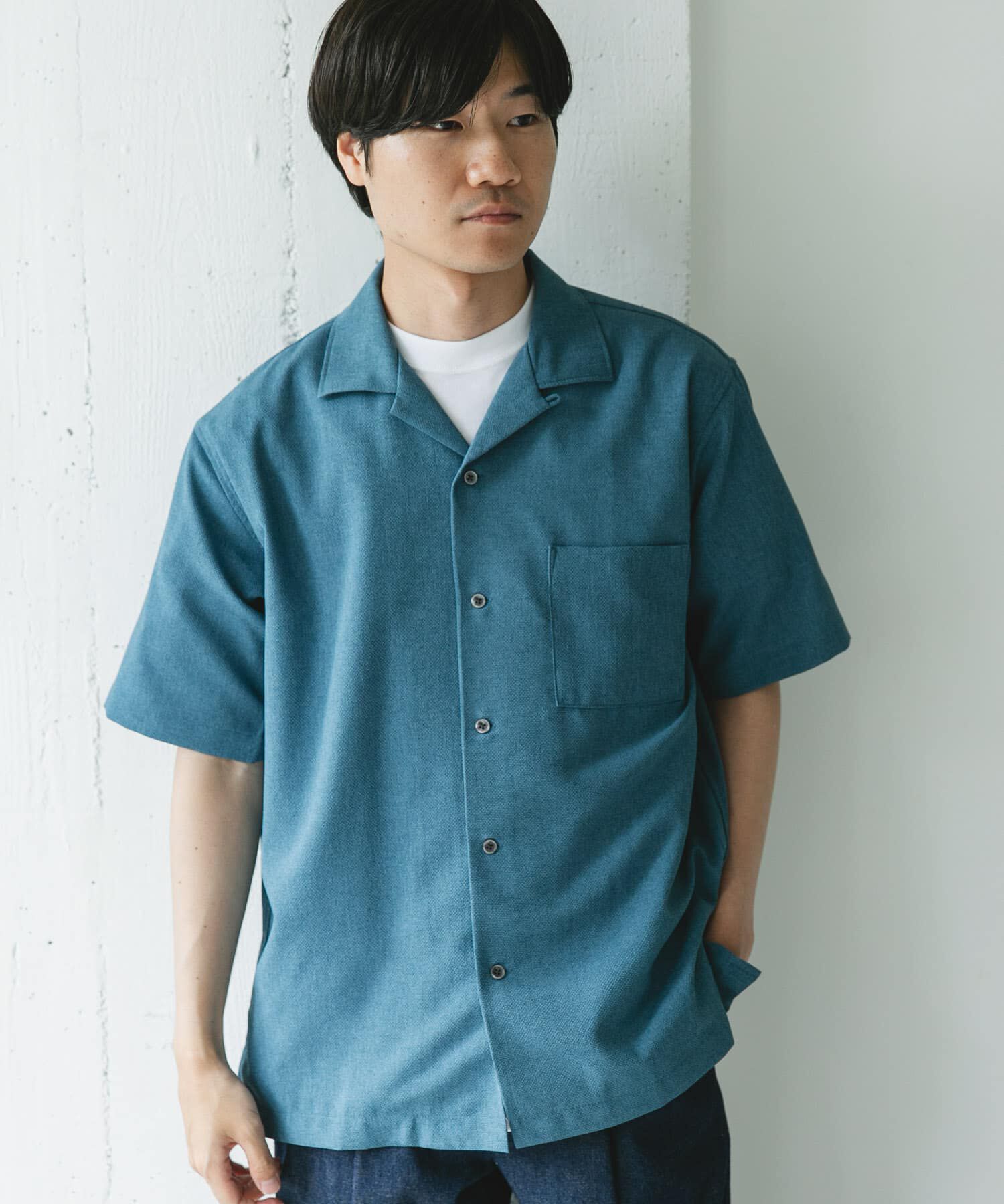 URBAN RESEARCH DOORS「マイクロサッカー オープンカラー ショートスリーブシャツ」|シャツ・ブラウス|