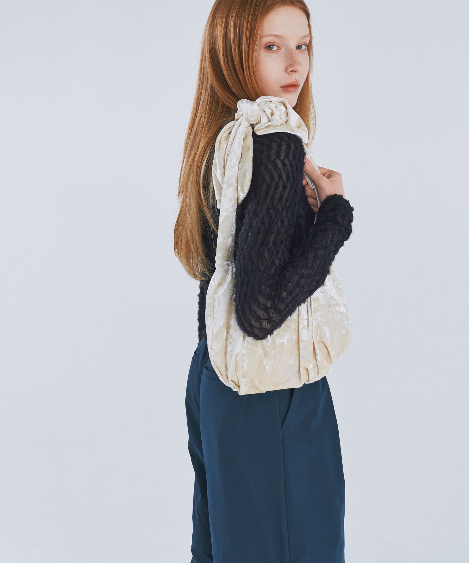 SMELLY「ベロアリボンバッグ」|ハンドバッグ|