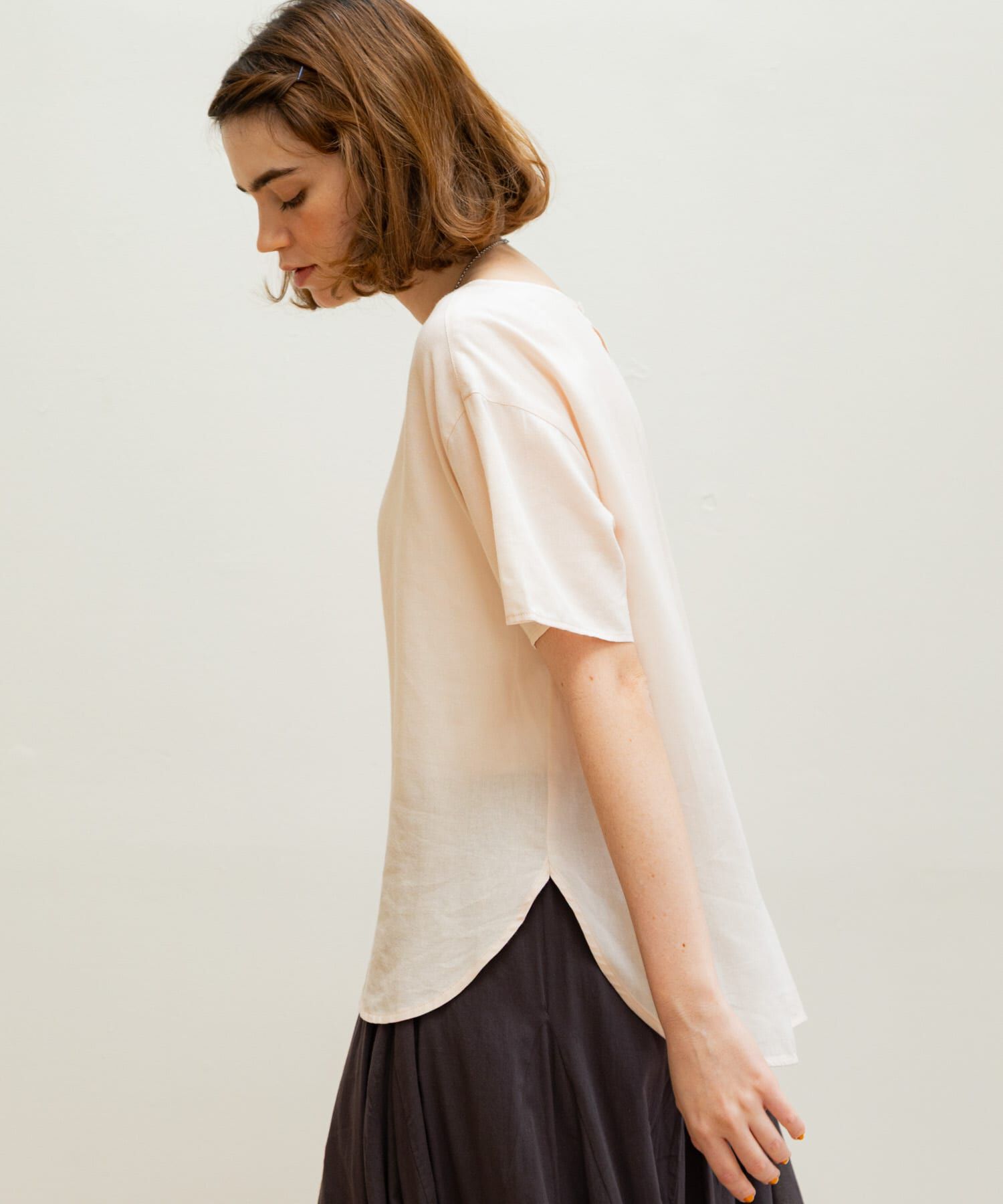 Sonny Label 「リネン混クルーネックブラウスTシャツ」|シャツ・ブラウス|ピンク