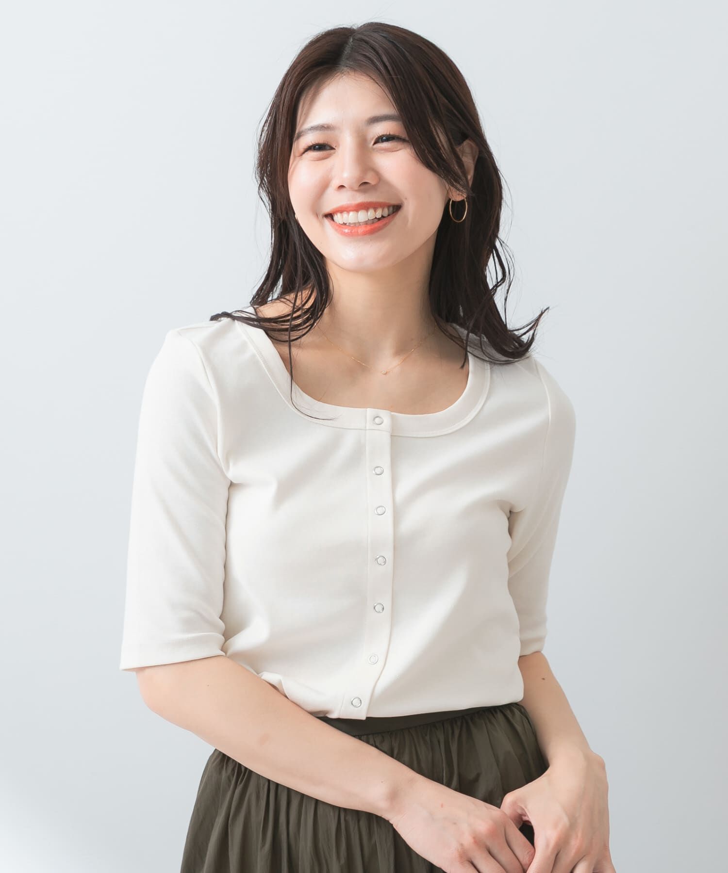 URBAN RESEARCH ROSSO「『UR TECH ひやｻﾗｸｰﾙ』F by ROSSO ｽｸｴｱﾈｯｸﾊｰﾌｽﾘｰﾌﾞﾌﾟﾙ」|Tシャツ・カットソー|