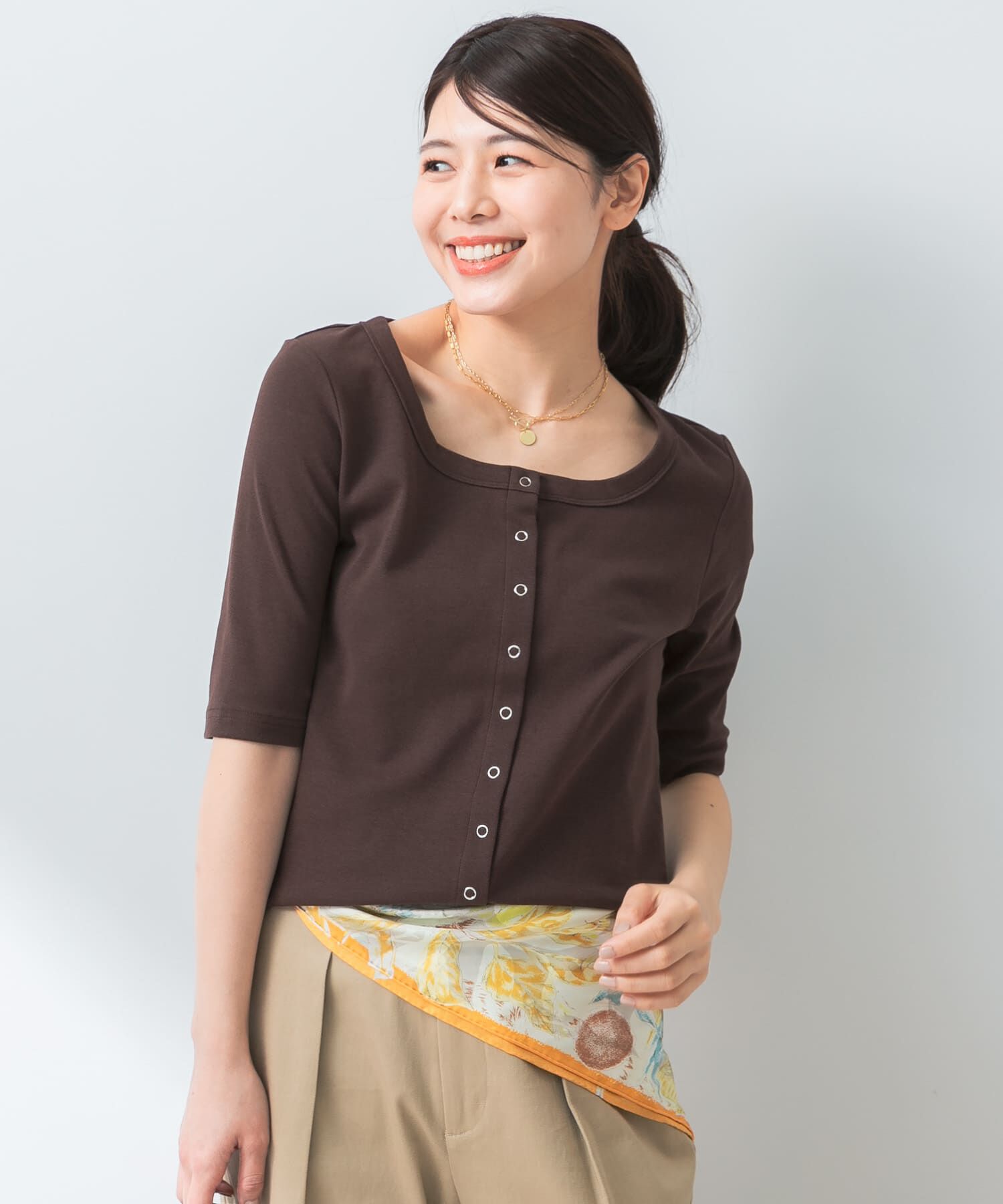 URBAN RESEARCH ROSSO「『UR TECH ひやｻﾗｸｰﾙ』F by ROSSO ｽｸｴｱﾈｯｸﾊｰﾌｽﾘｰﾌﾞﾌﾟﾙ」|Tシャツ・カットソー|