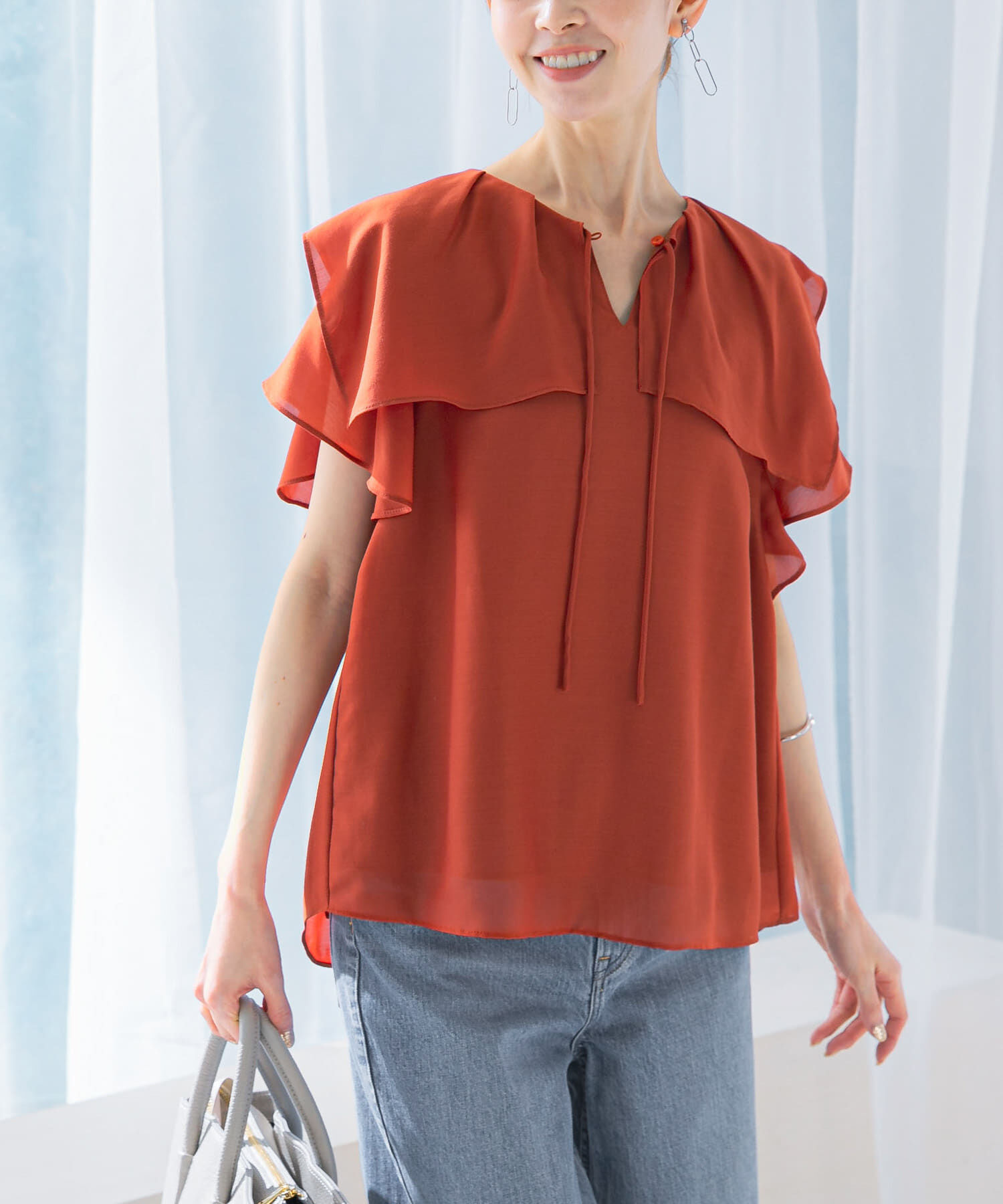 URBAN RESEARCH ROSSO「イージーケアフリルブラウス」|シャツ・ブラウス|レッド