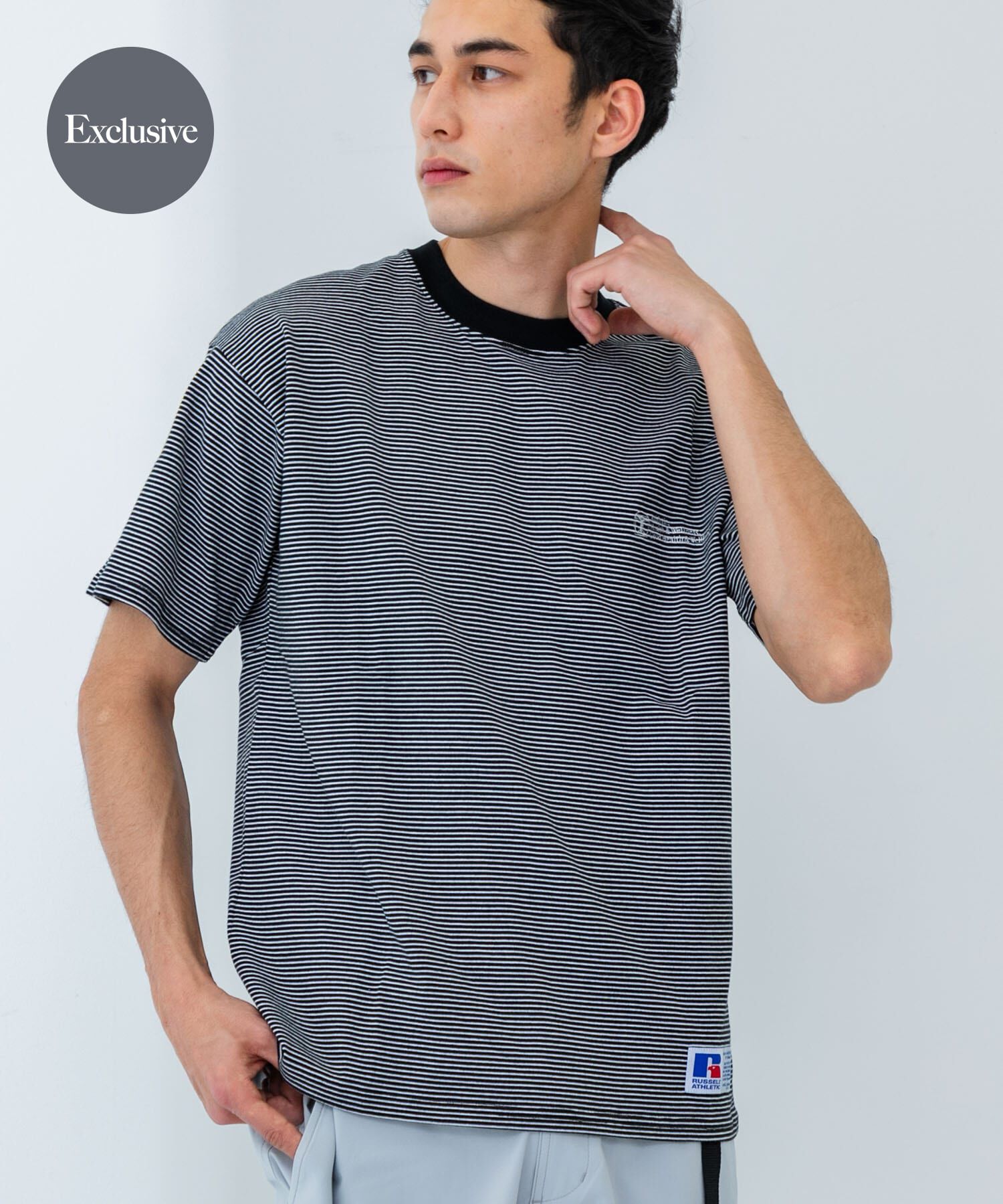 URBAN RESEARCH「『別注』RUSSELL ATHLETIC&times;UR　BORDER SHORT-SLEEVE TEE」|Tシャツ・カットソー|ブラック