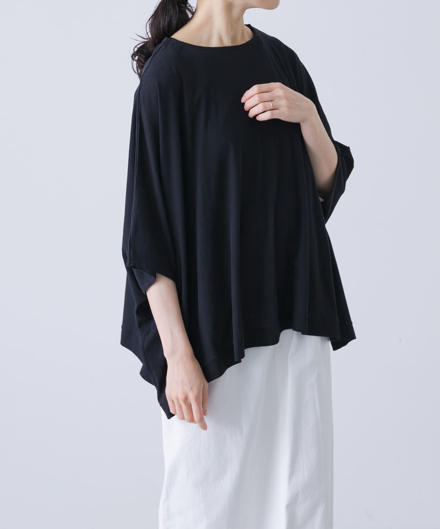 かぐれ「コットンシアーワイドカットソー」|Tシャツ・カットソー|ブラック