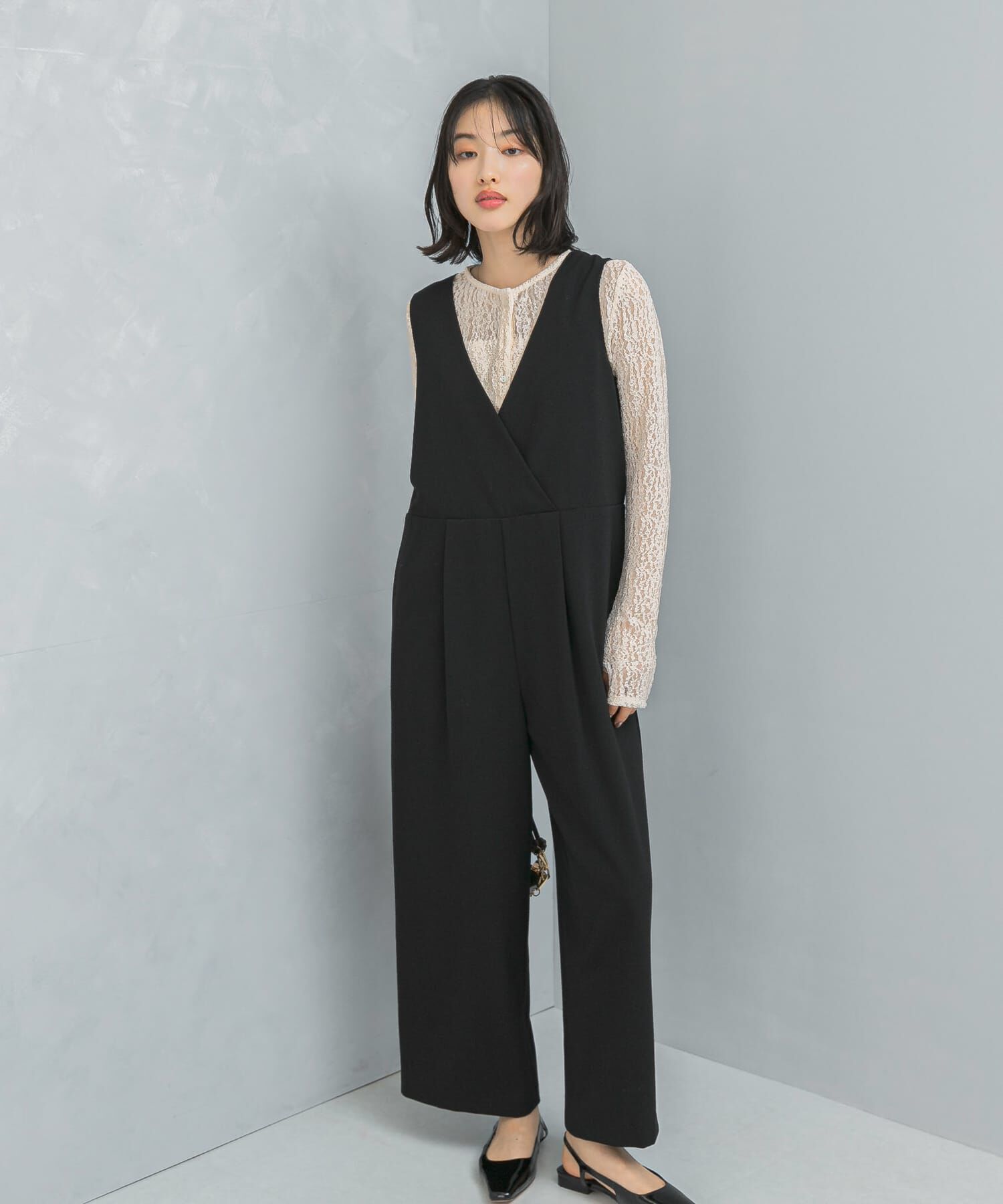 URBAN RESEARCH ROSSO「イージーケアVネックオールインワン」|スカート|ブラック