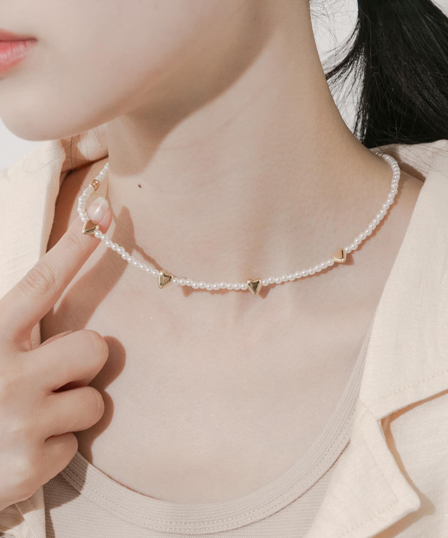 SMELLY「ハートモチーフパールネックレス」|ネックレス|