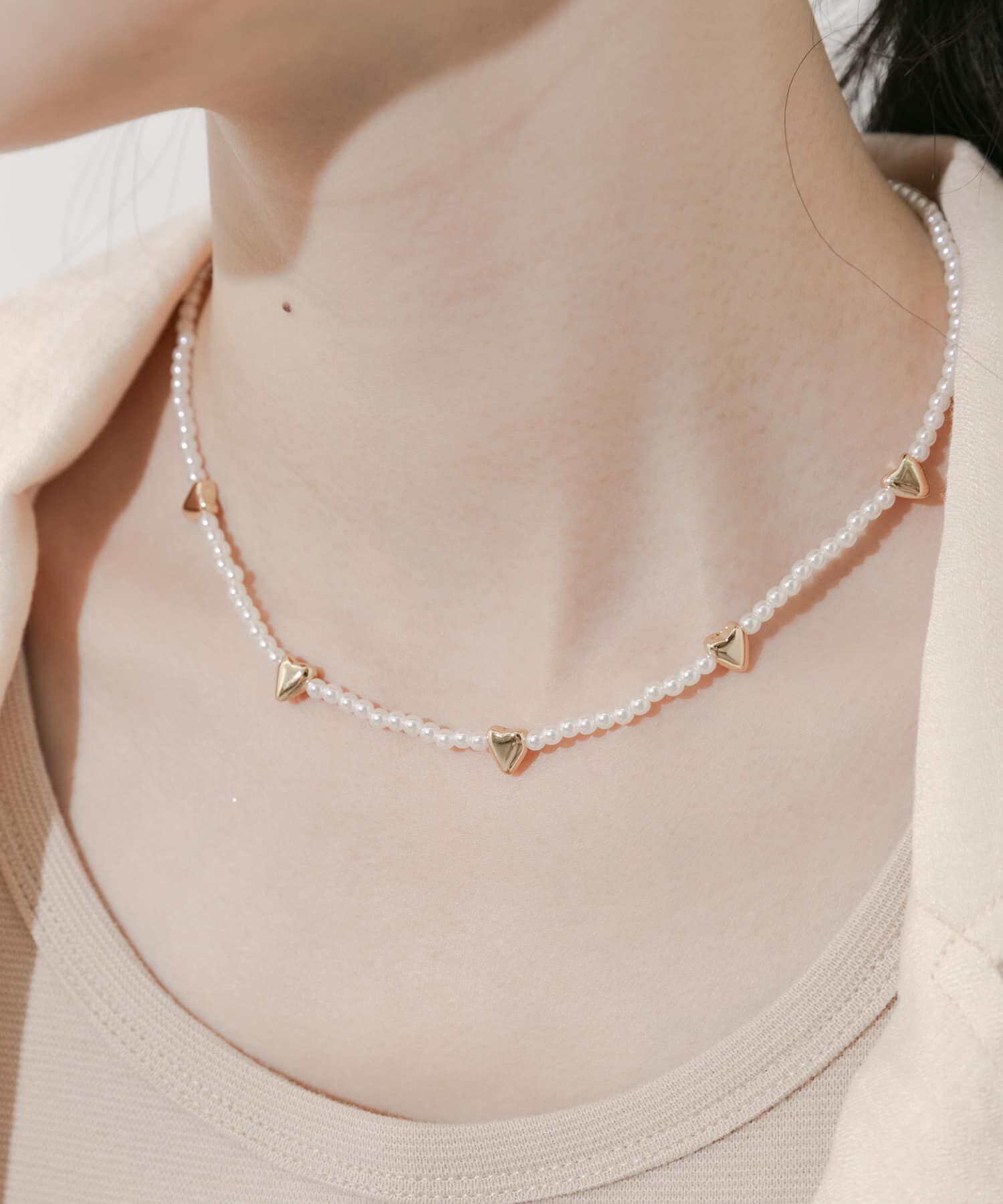 SMELLY「ハートモチーフパールネックレス」|ネックレス|