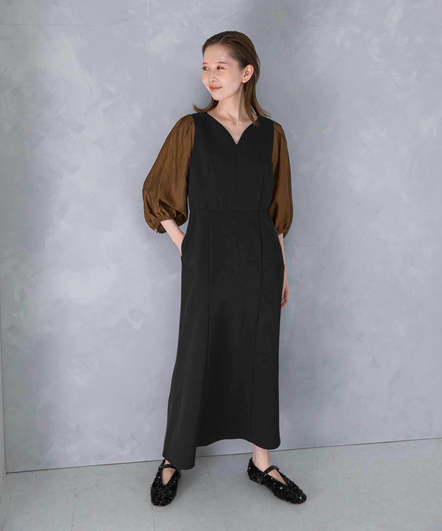 URBAN RESEARCH ROSSO「ドッキングスリーブVネックワンピース」|ワンピース|