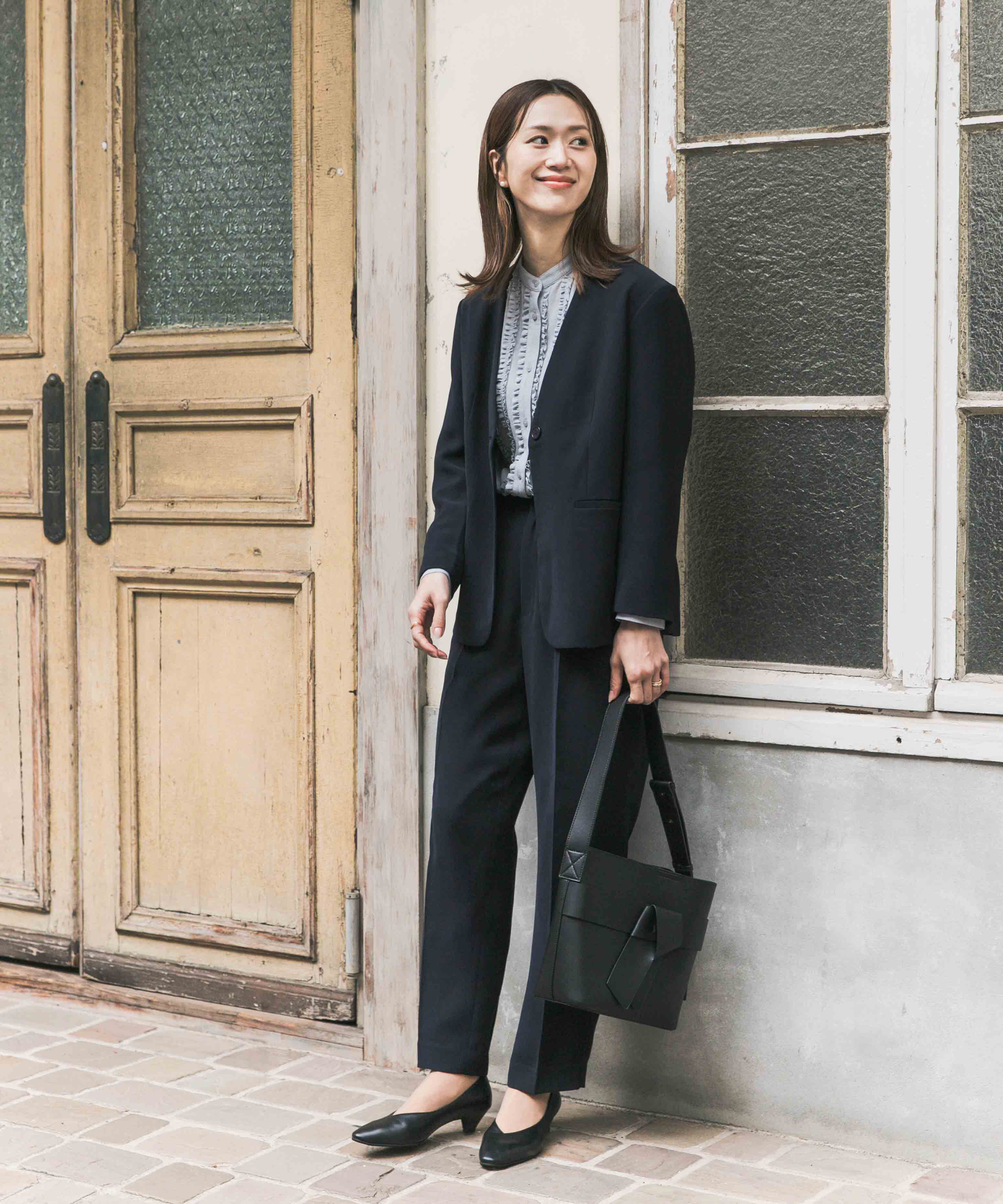 URBAN RESEARCH DOORS「フロントフリルスタンドカラーブラウス」|シャツ・ブラウス|