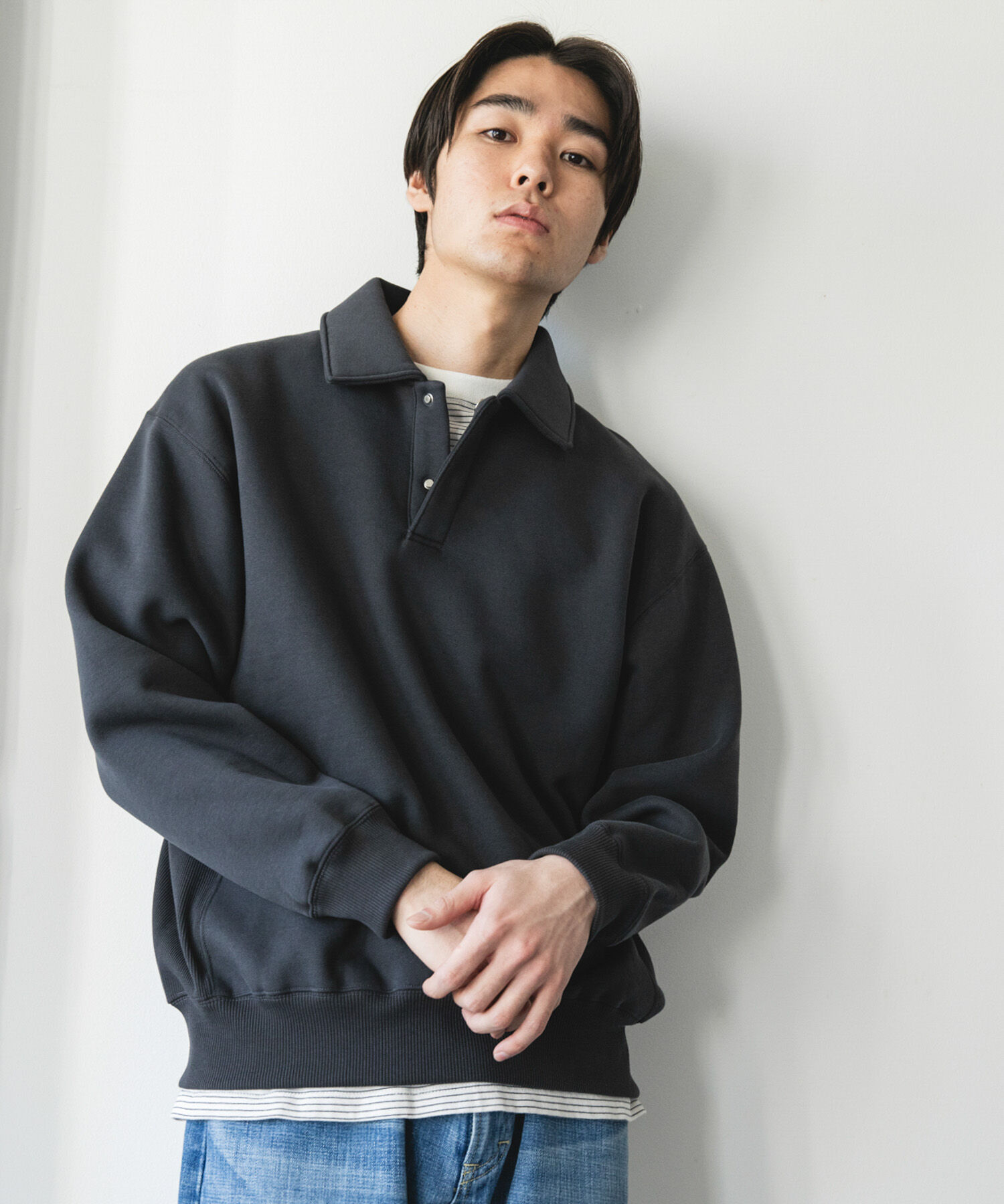 URBAN RESEARCH DOORS「裏起毛スウェットポロシャツ」|スウェット・ジャージ|ネイビー
