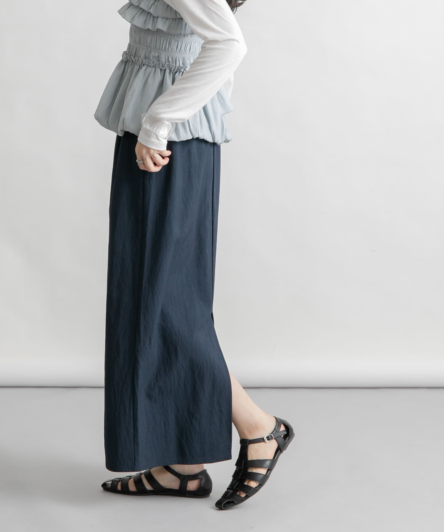  「ダブルボタンIラインスカート」|スカート|ネイビー