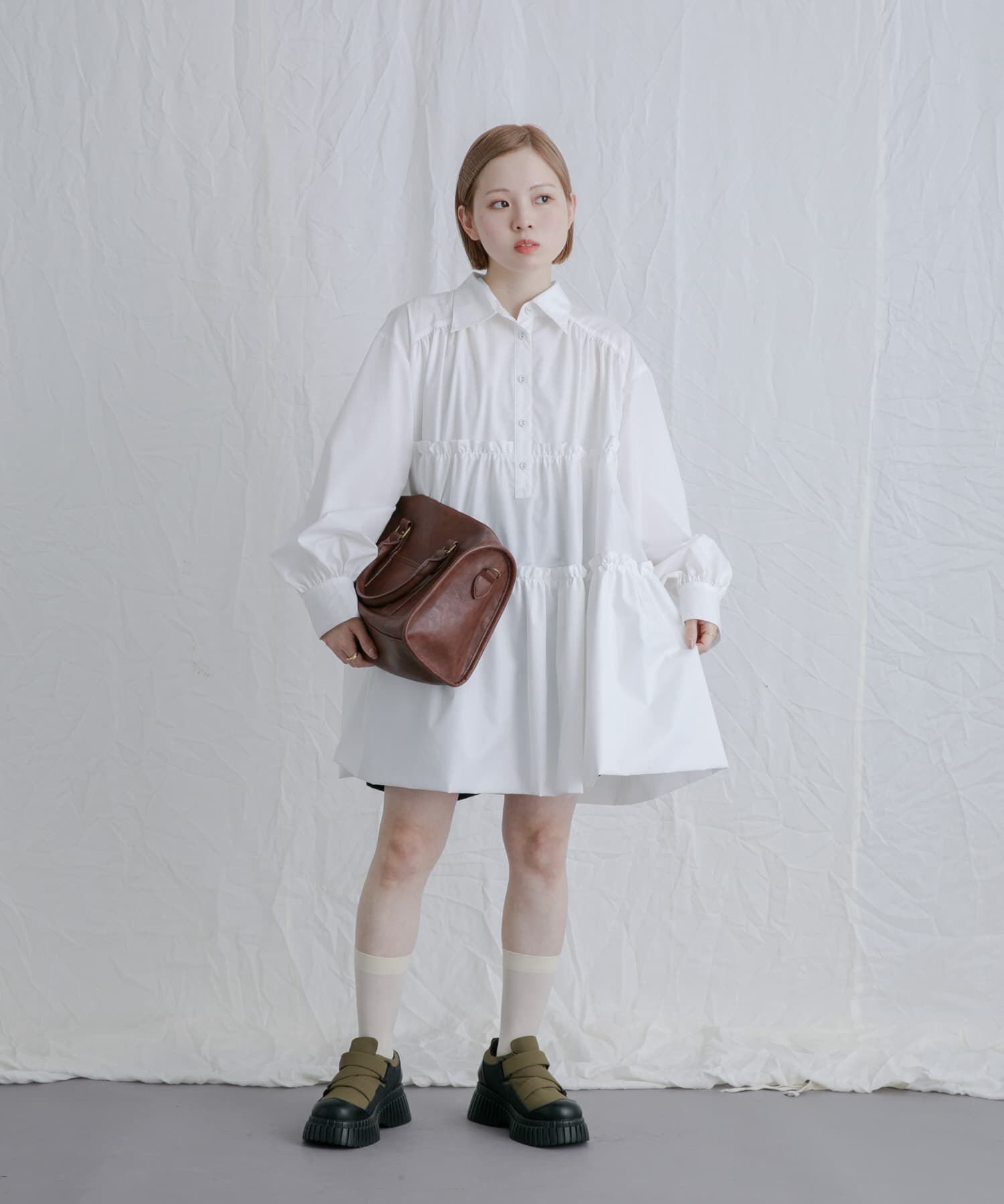  「ティアードバルーンミニワンピース」|ワンピース|