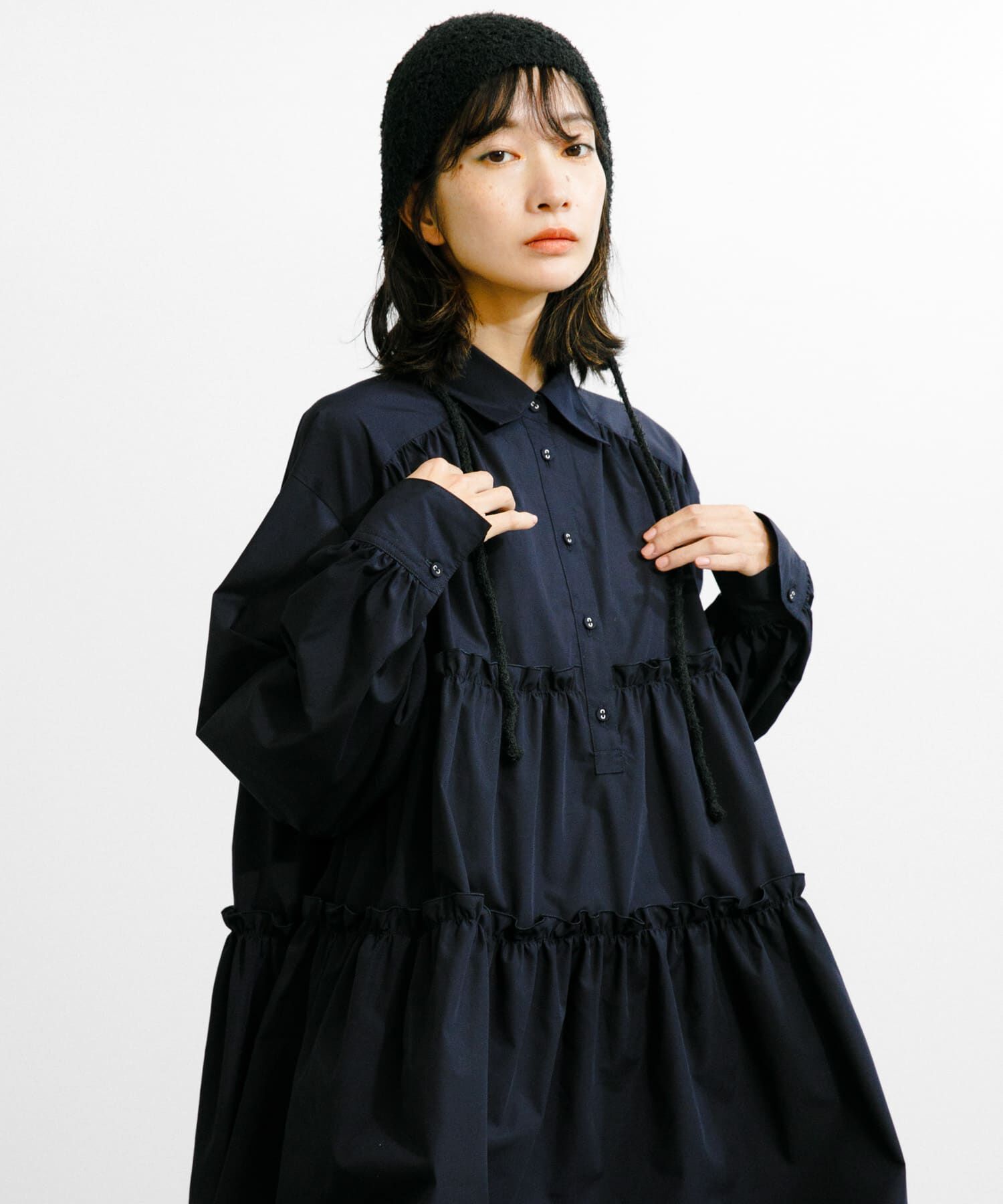  「ティアードバルーンミニワンピース」|ワンピース|ネイビー