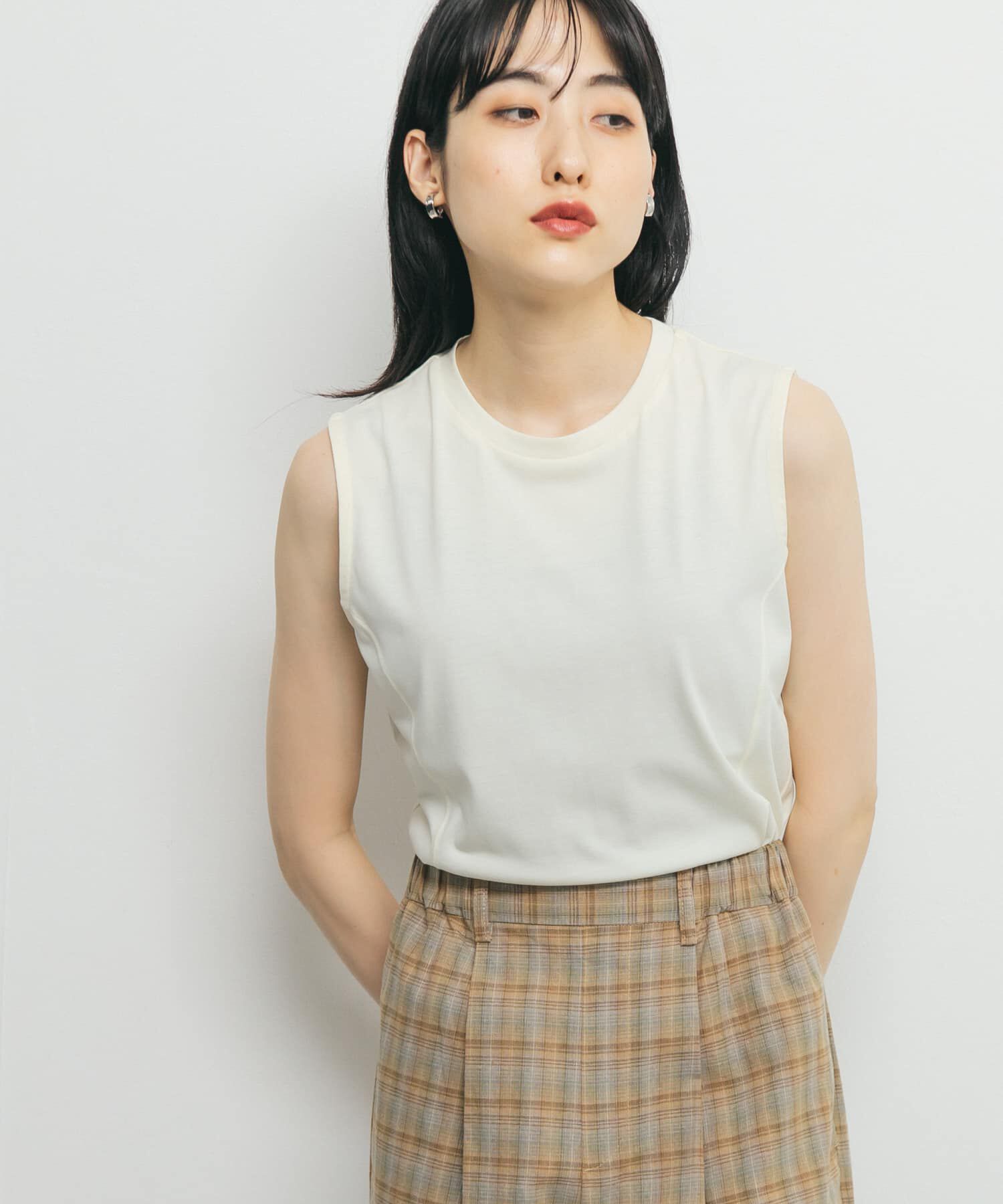  「デザインステッチスリーブレスカットソー」|Tシャツ・カットソー|