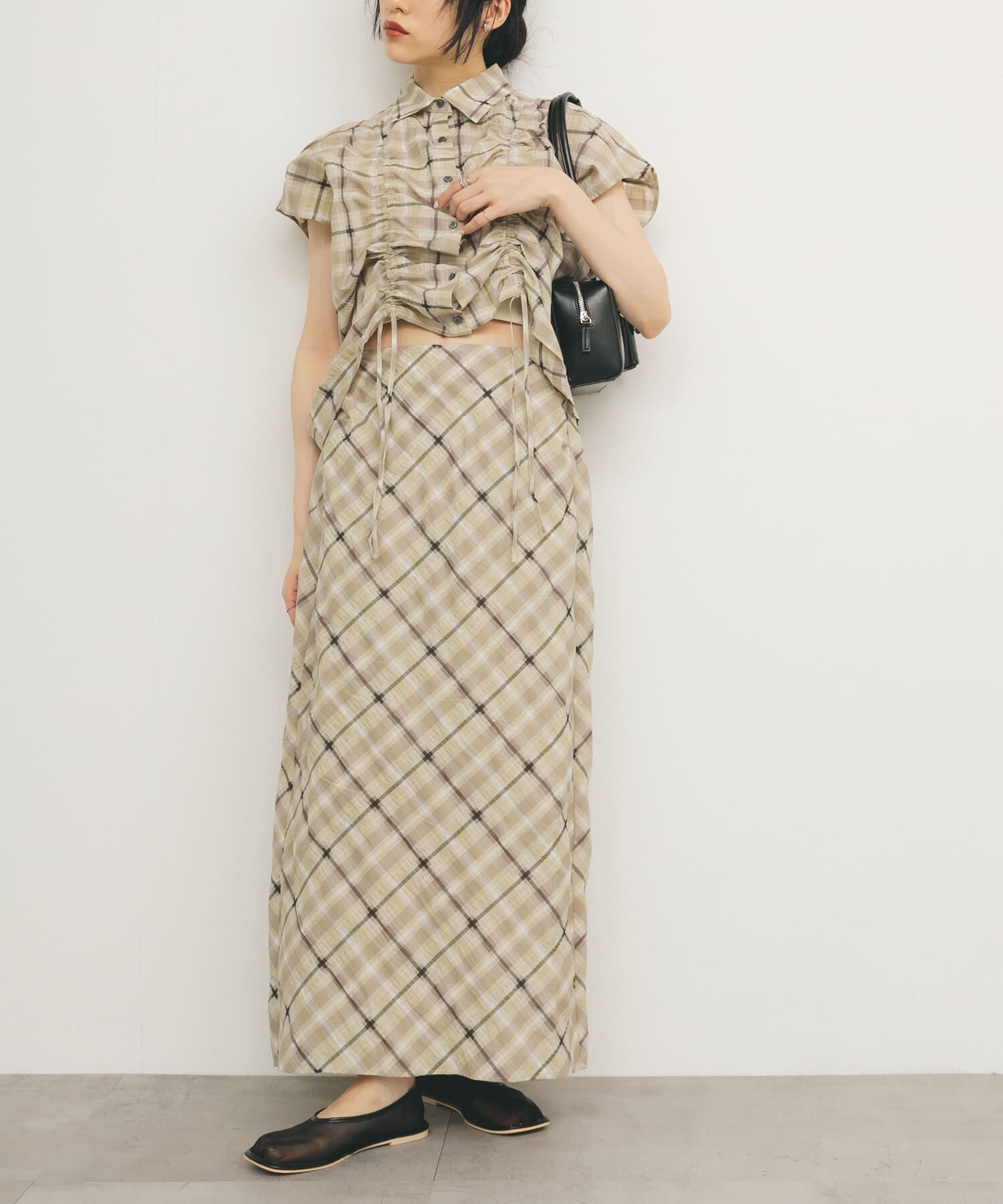  「シアーチェックIラインスカート」|スカート|ベージュ系その他