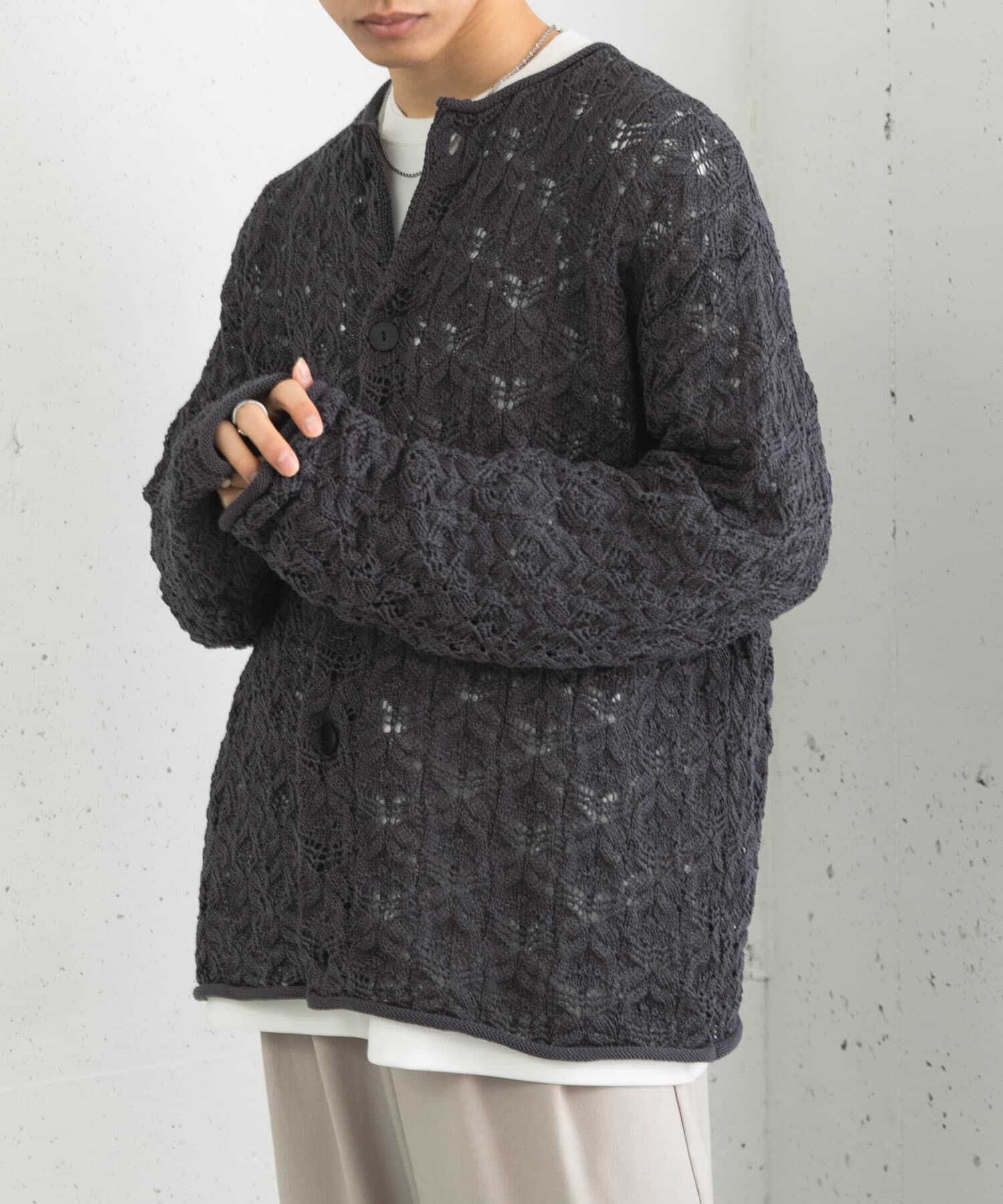 SENSE OF PLACE by URBAN RESEARCH「ケーブルメッシュクルーネックカーディガン」|カーディガン|