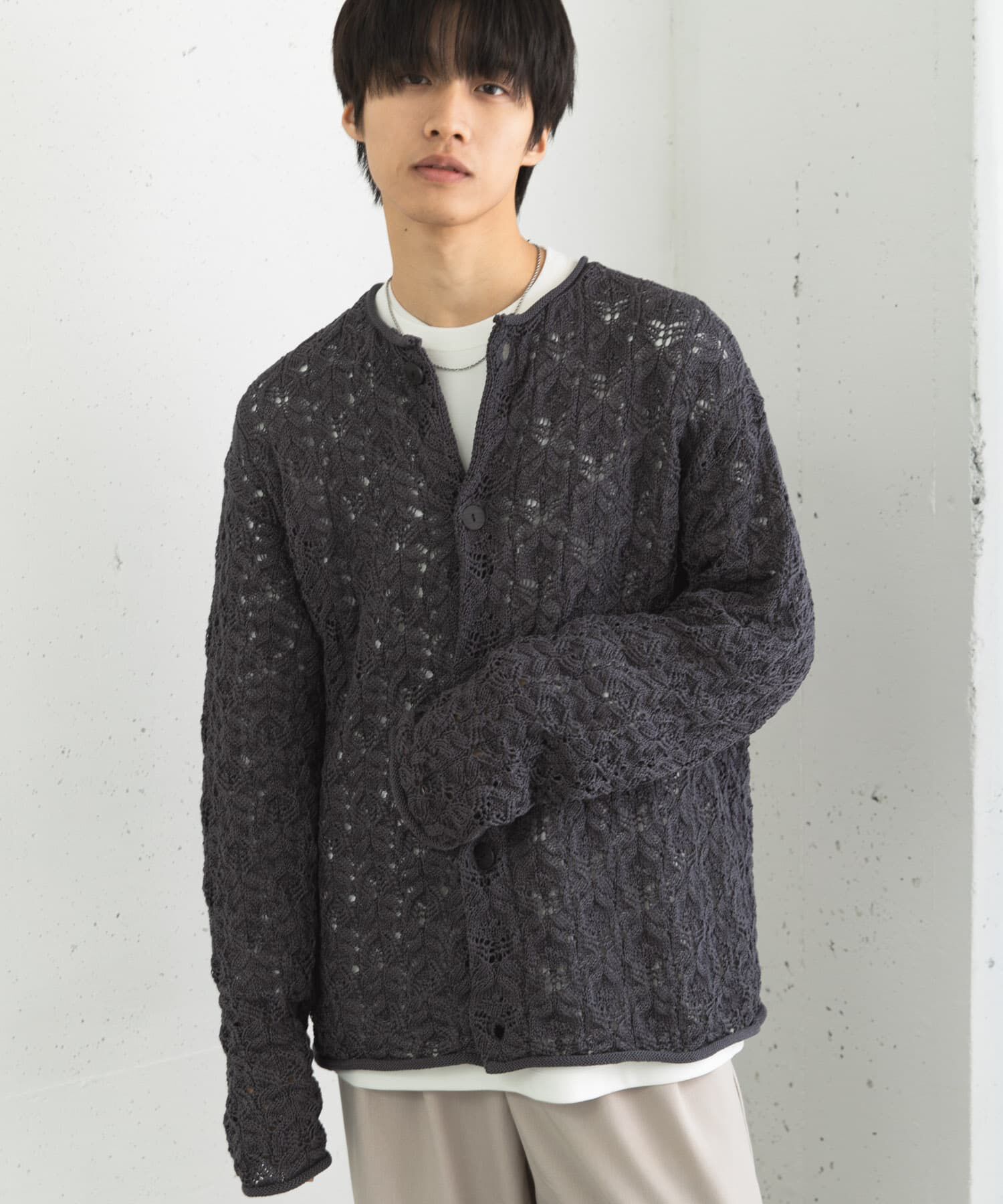 SENSE OF PLACE by URBAN RESEARCH「ケーブルメッシュクルーネックカーディガン」|カーディガン|