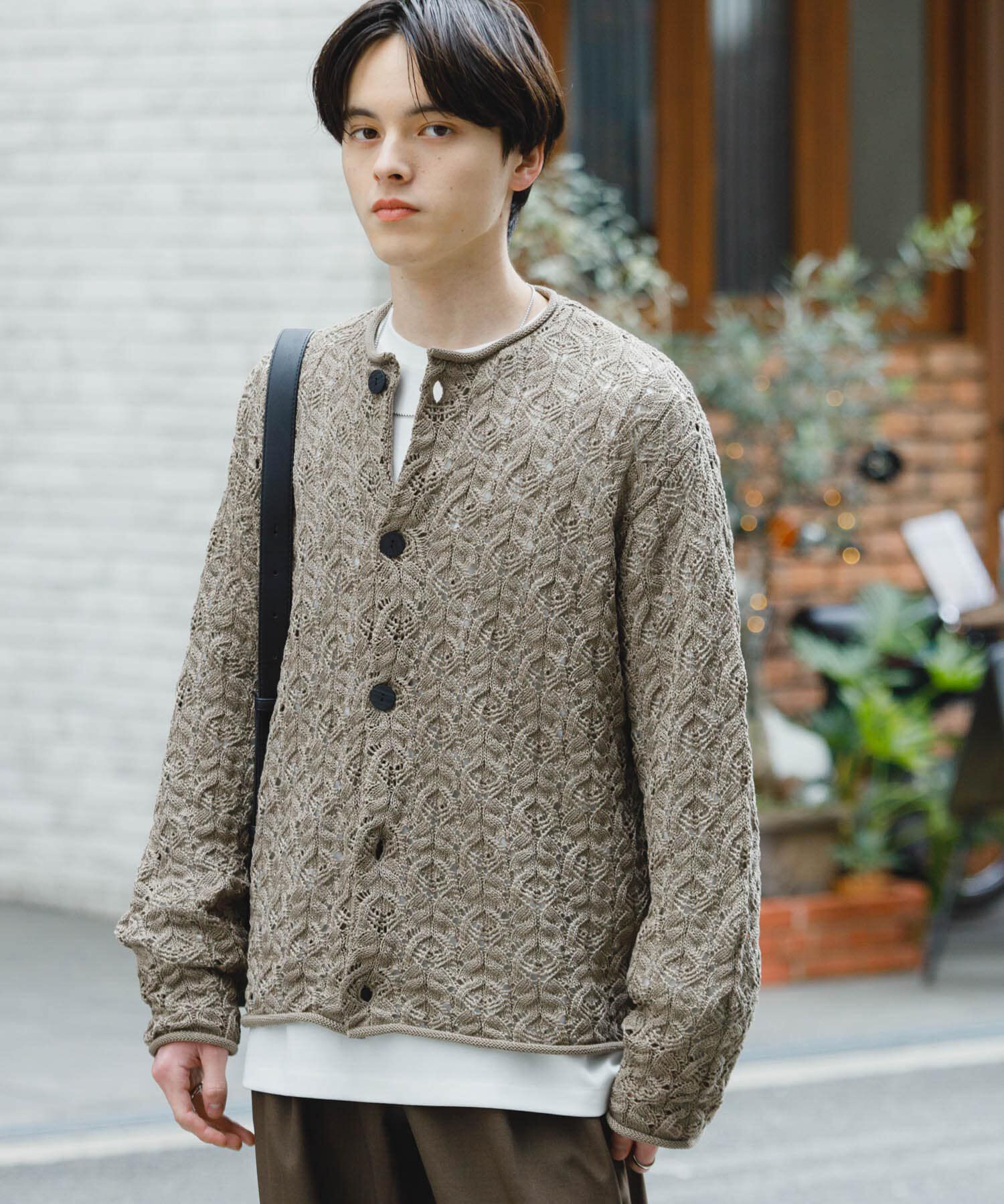 SENSE OF PLACE by URBAN RESEARCH「ケーブルメッシュクルーネックカーディガン」|カーディガン|ブラウン
