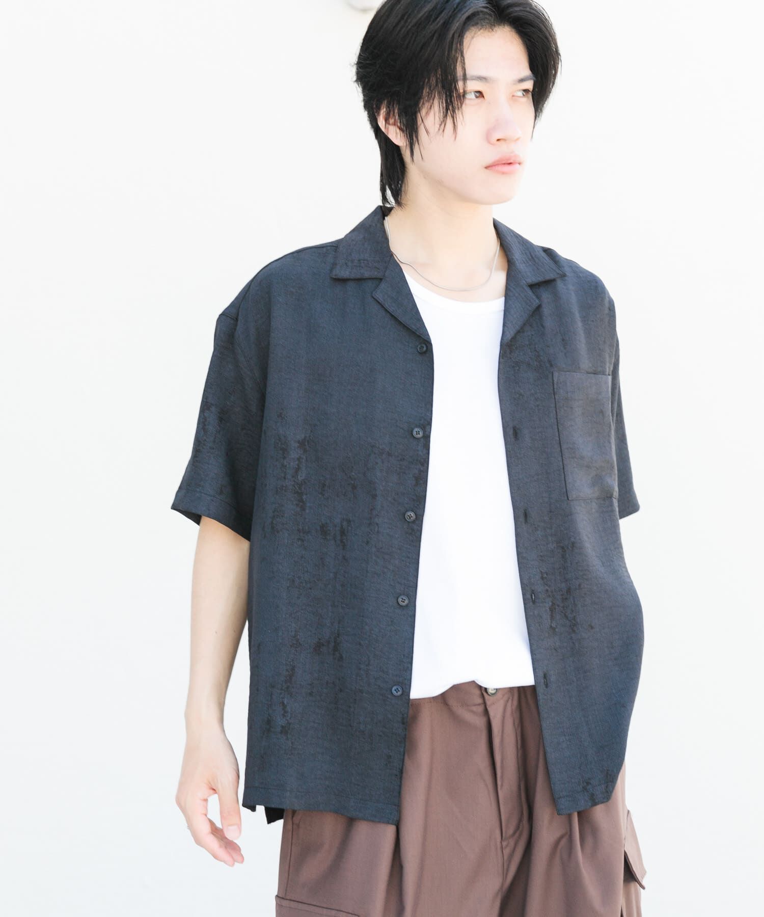 SENSE OF PLACE by URBAN RESEARCH「マーブルオープンカラーショートスリーブシャツ」|シャツ・ブラウス|