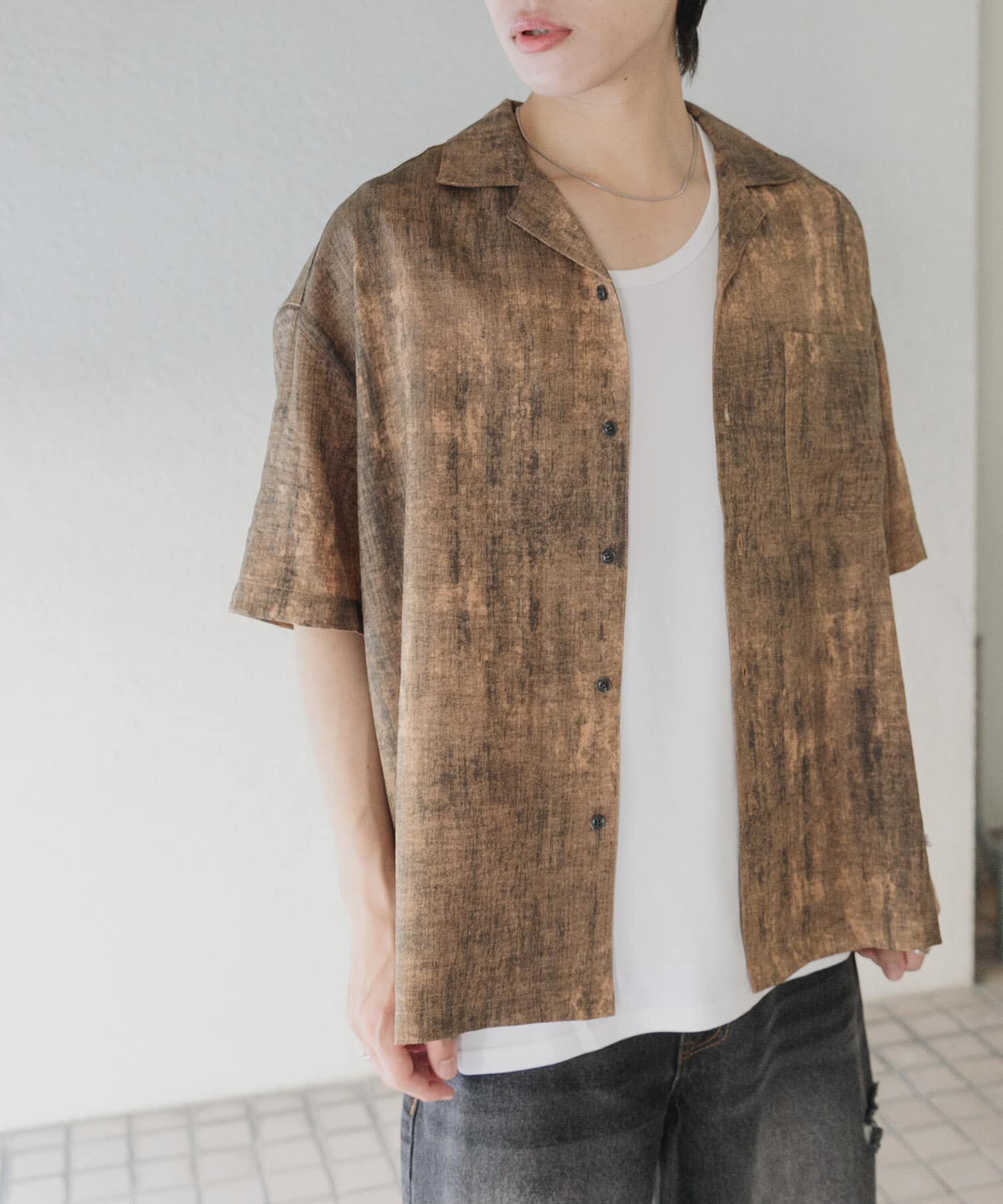SENSE OF PLACE by URBAN RESEARCH「マーブルオープンカラーショートスリーブシャツ」|シャツ・ブラウス|ブラウン