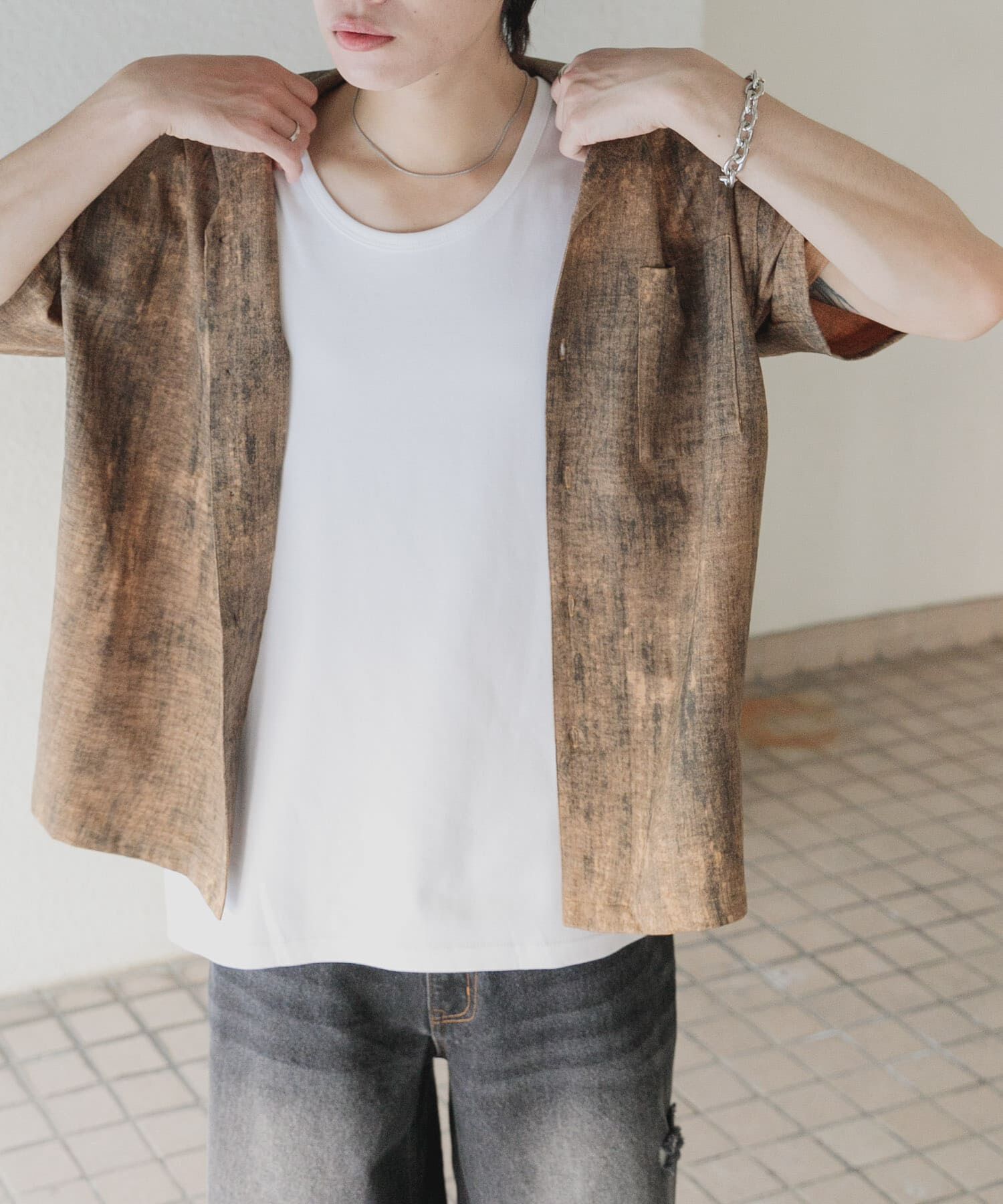 SENSE OF PLACE by URBAN RESEARCH「マーブルオープンカラーショートスリーブシャツ」|シャツ・ブラウス|