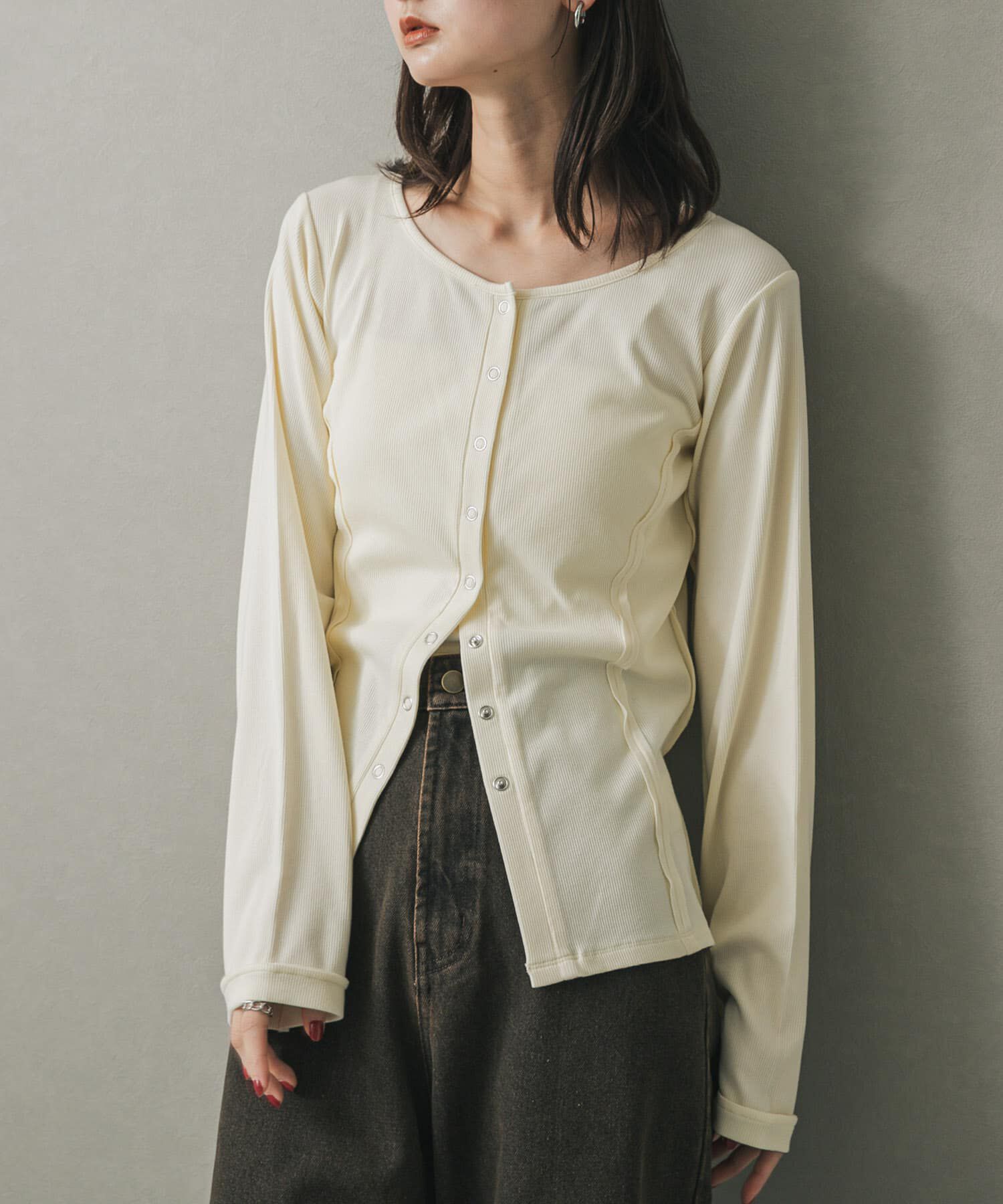 SENSE OF PLACE by URBAN RESEARCH「パネルリブカットカーディガン」|カーディガン|アイボリー