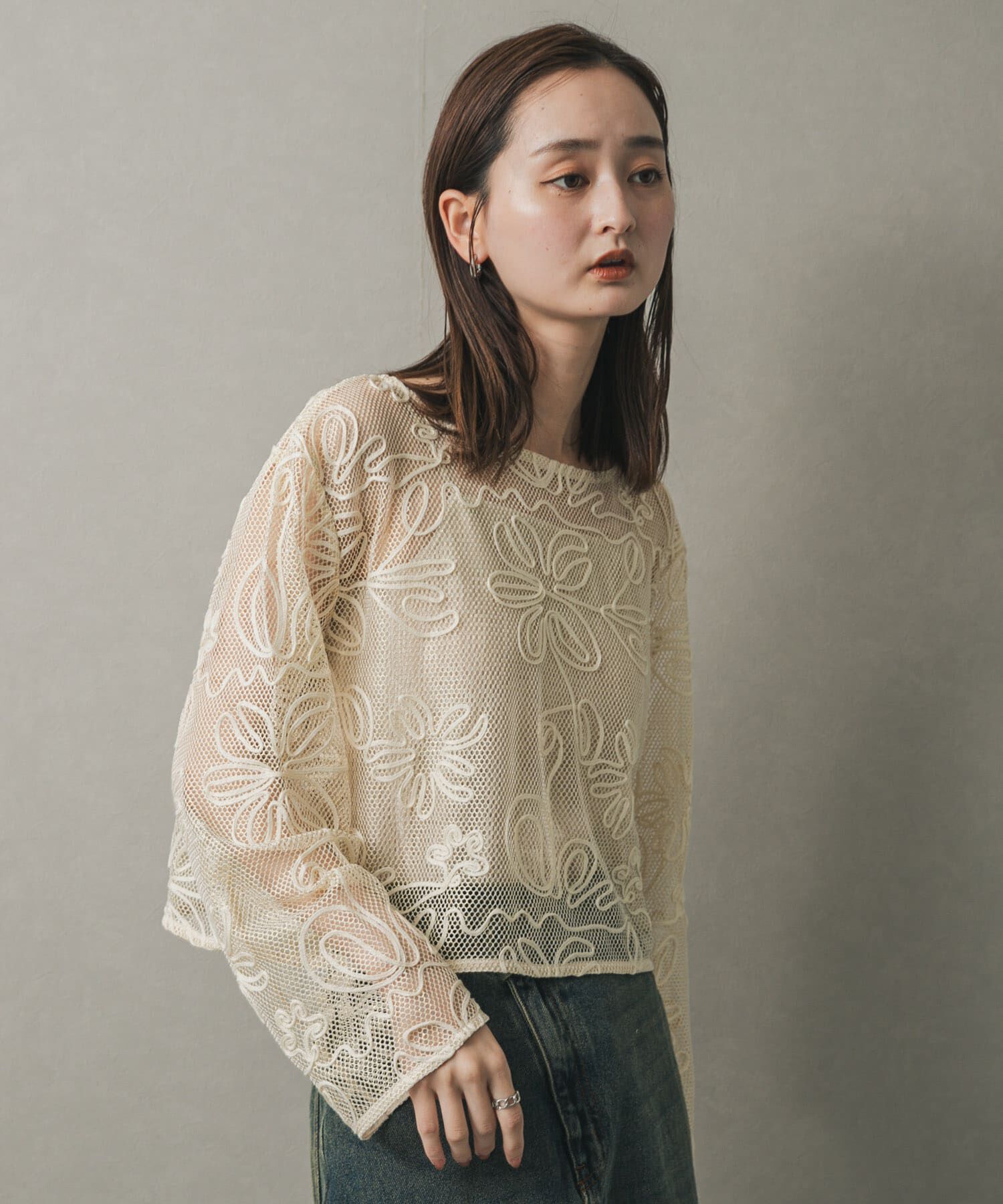 SENSE OF PLACE by URBAN RESEARCH「コードシシュウメッシュトップ」|Tシャツ・カットソー|