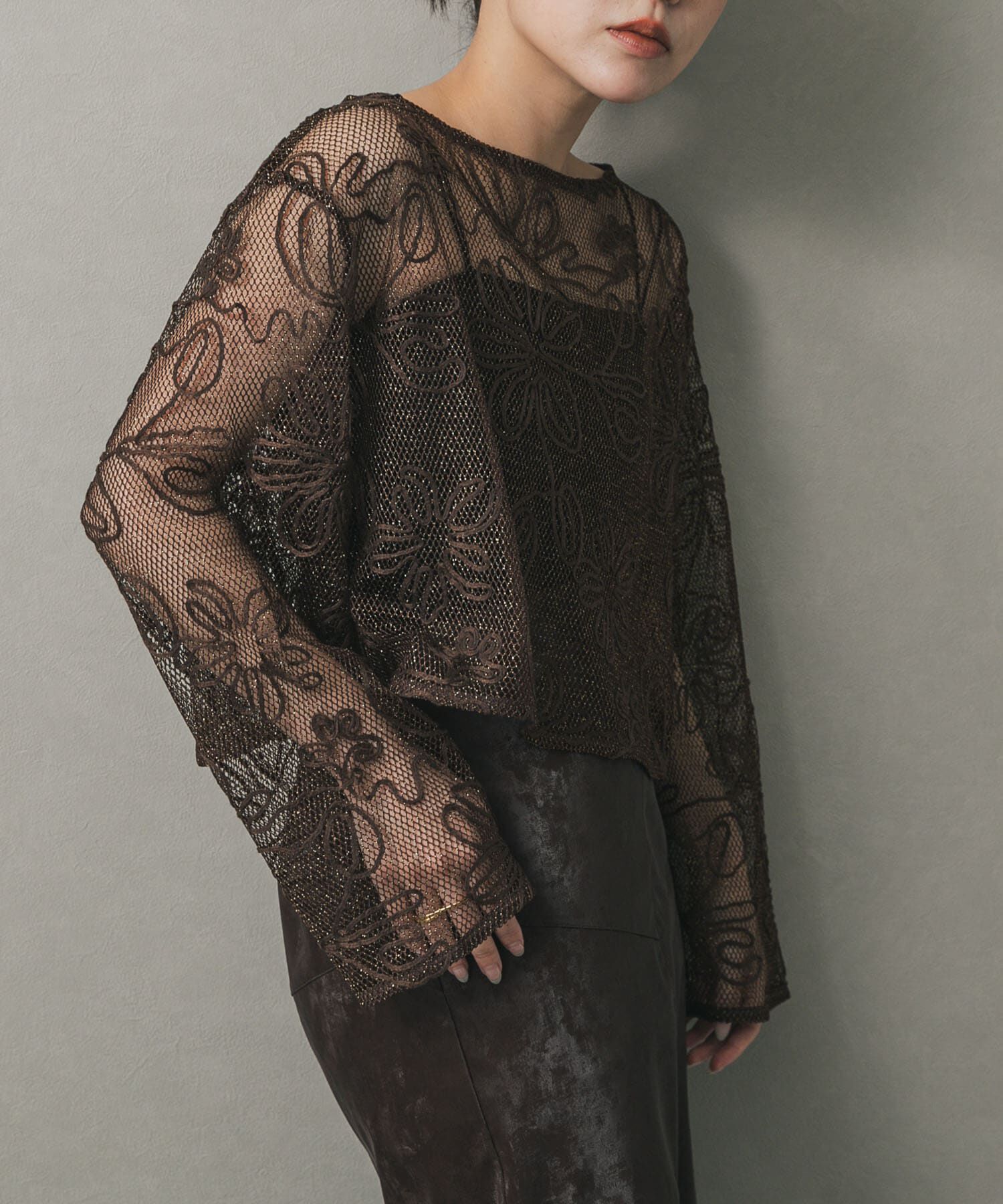 SENSE OF PLACE by URBAN RESEARCH「コードシシュウメッシュトップ」|Tシャツ・カットソー|ブラウン