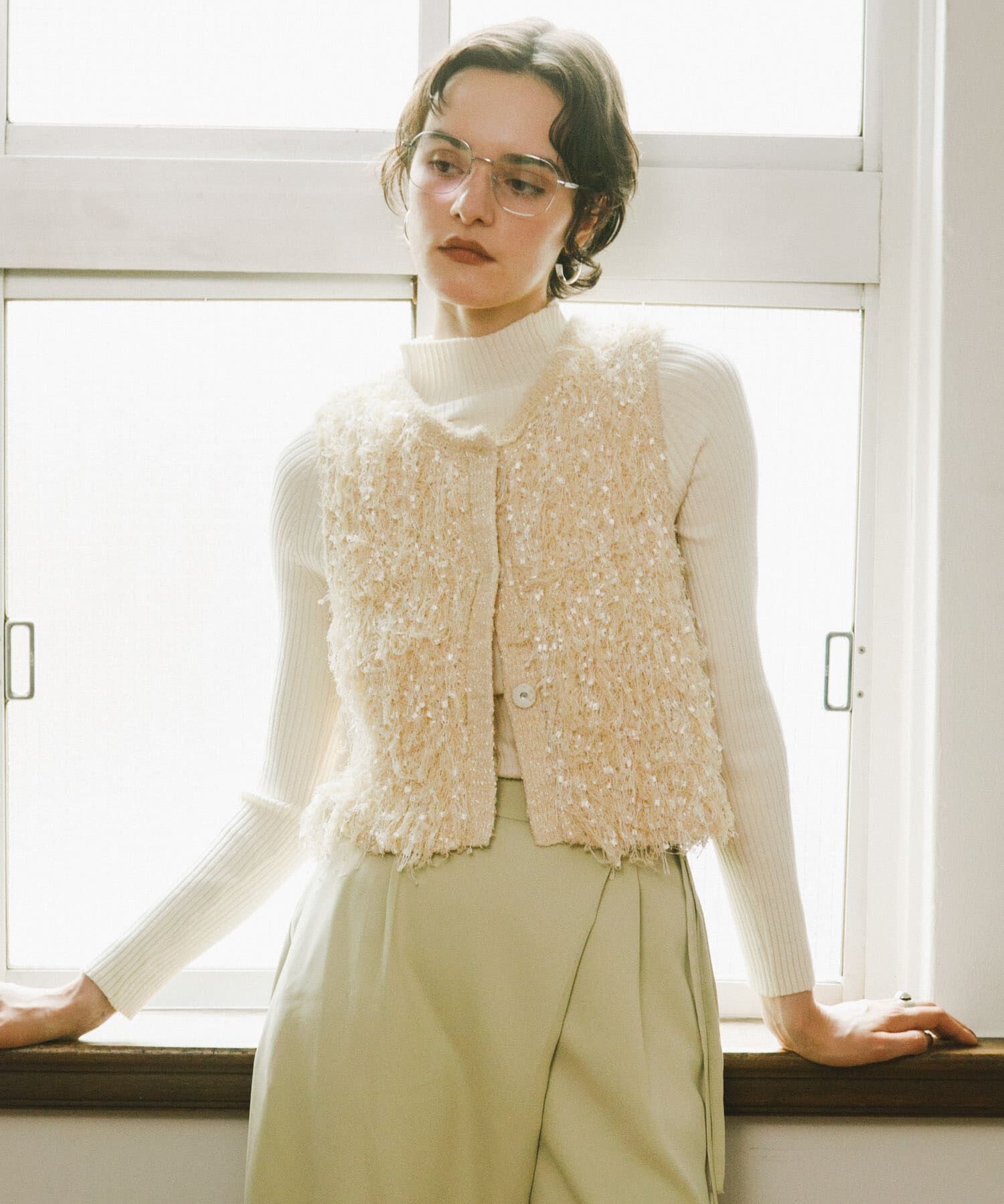 SENSE OF PLACE by URBAN RESEARCH「ブラシヤーンループベスト」|ベスト・ジレ|アイボリー