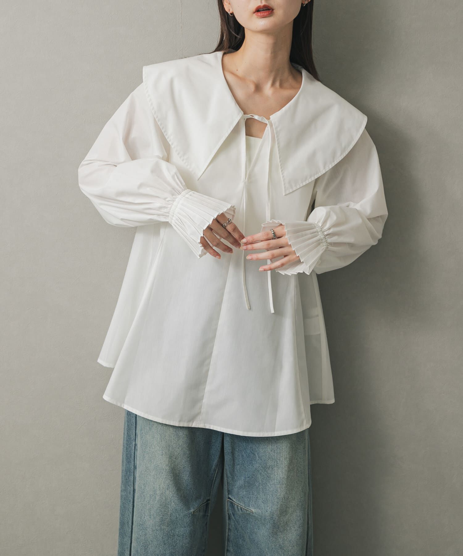 SENSE OF PLACE by URBAN RESEARCH「ビッグカラーカフスプリーツブラウス」|シャツ・ブラウス|オフホワイト