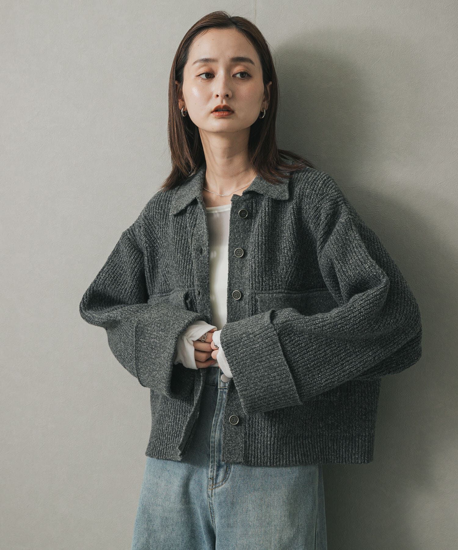 SENSE OF PLACE by URBAN RESEARCH「ニットショートジャケット」|ノーカラーコート|