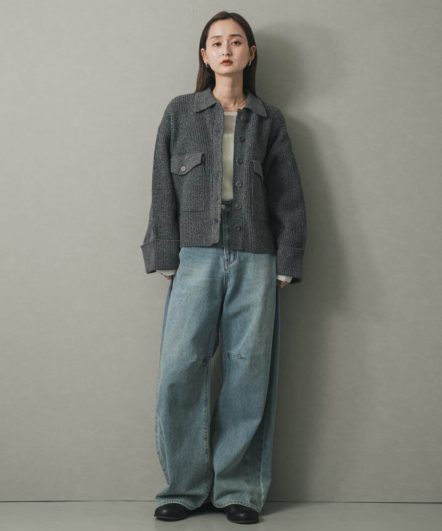 SENSE OF PLACE by URBAN RESEARCH「ニットショートジャケット」|ノーカラーコート|