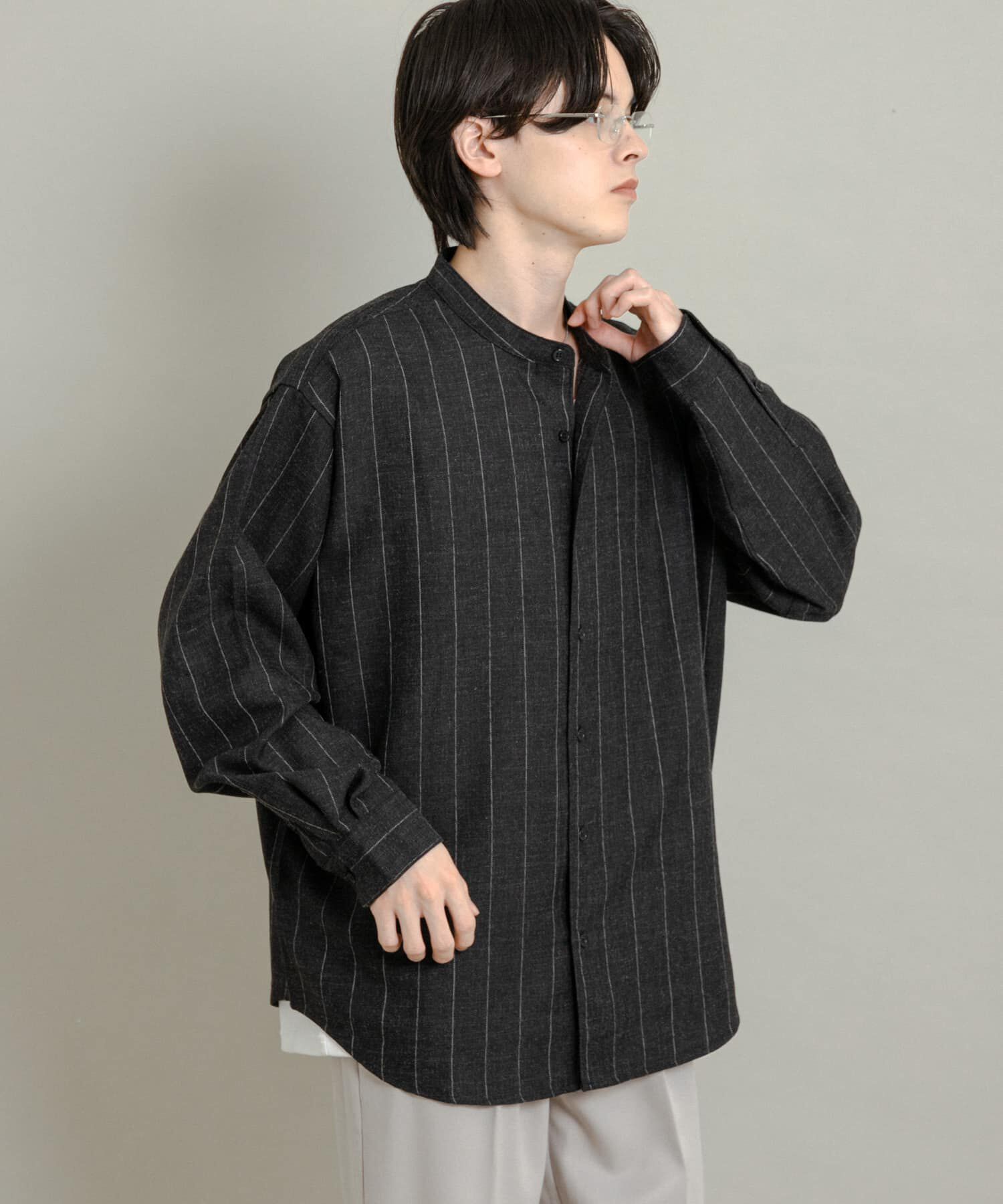 SENSE OF PLACE by URBAN RESEARCH「ウールタッチストライプバンドカラーシャツ」|シャツ・ブラウス|